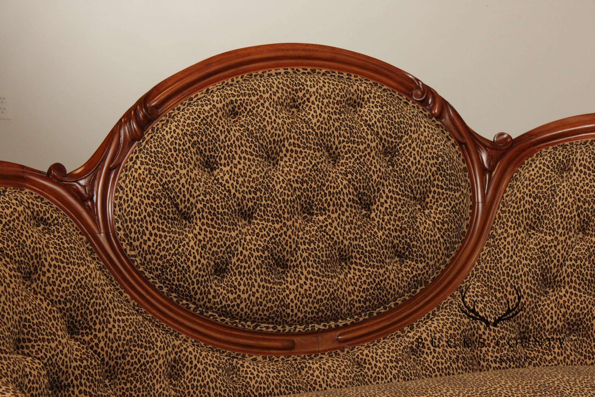 Antique Victorian Carved Walnut Frame Tufted Sofa