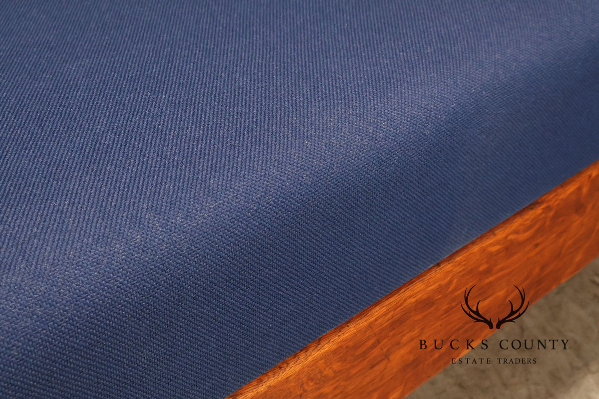 Phoenix Mission Style Quarter Sawn Oak Plank Sofa With Blue Cushions