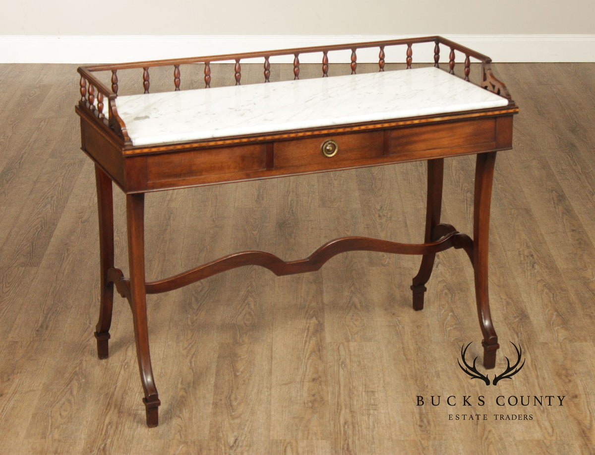 Vintage Hepplewhite Style Mahogany Marble Top Console Server Table