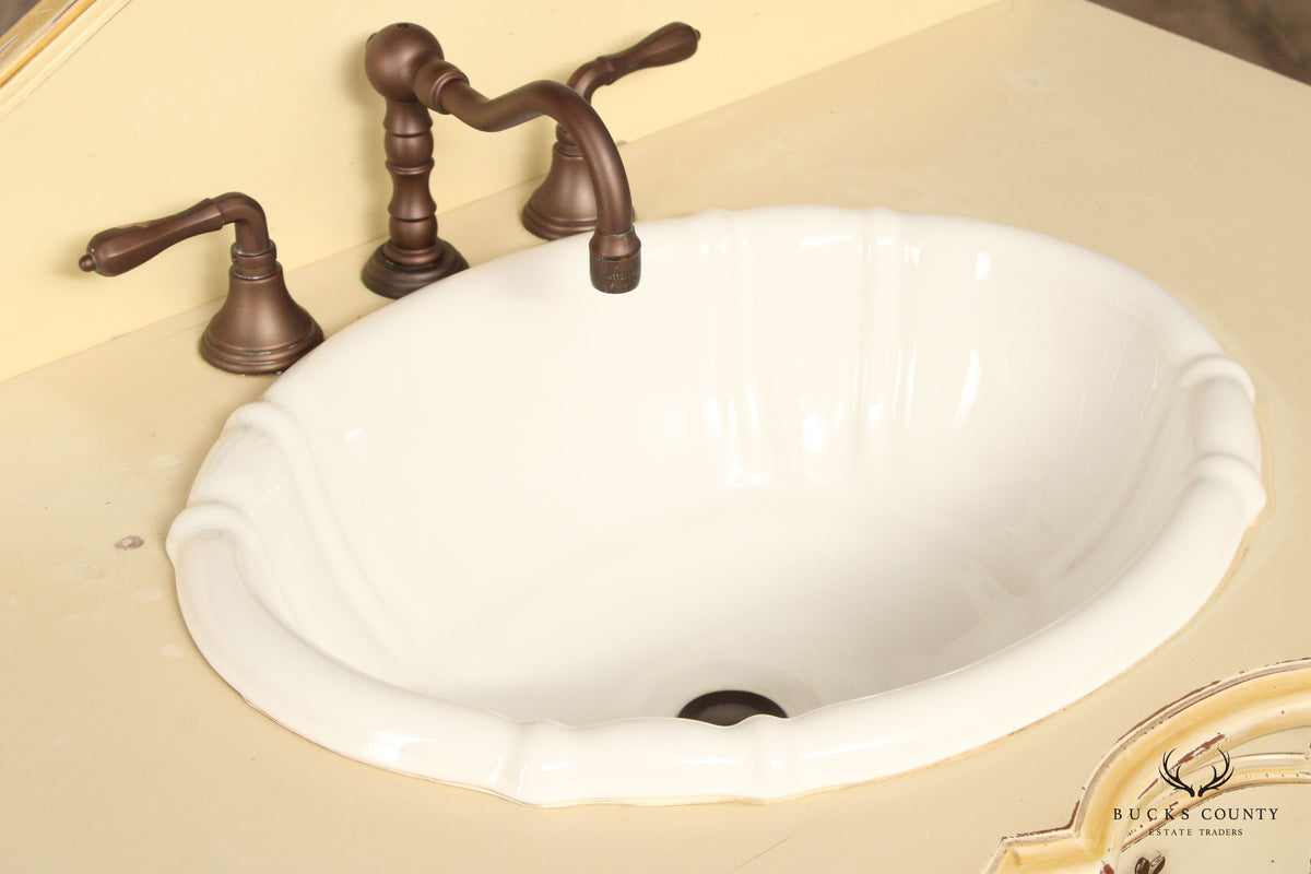 French Country Style Painted Single Sink Vanity Dresser