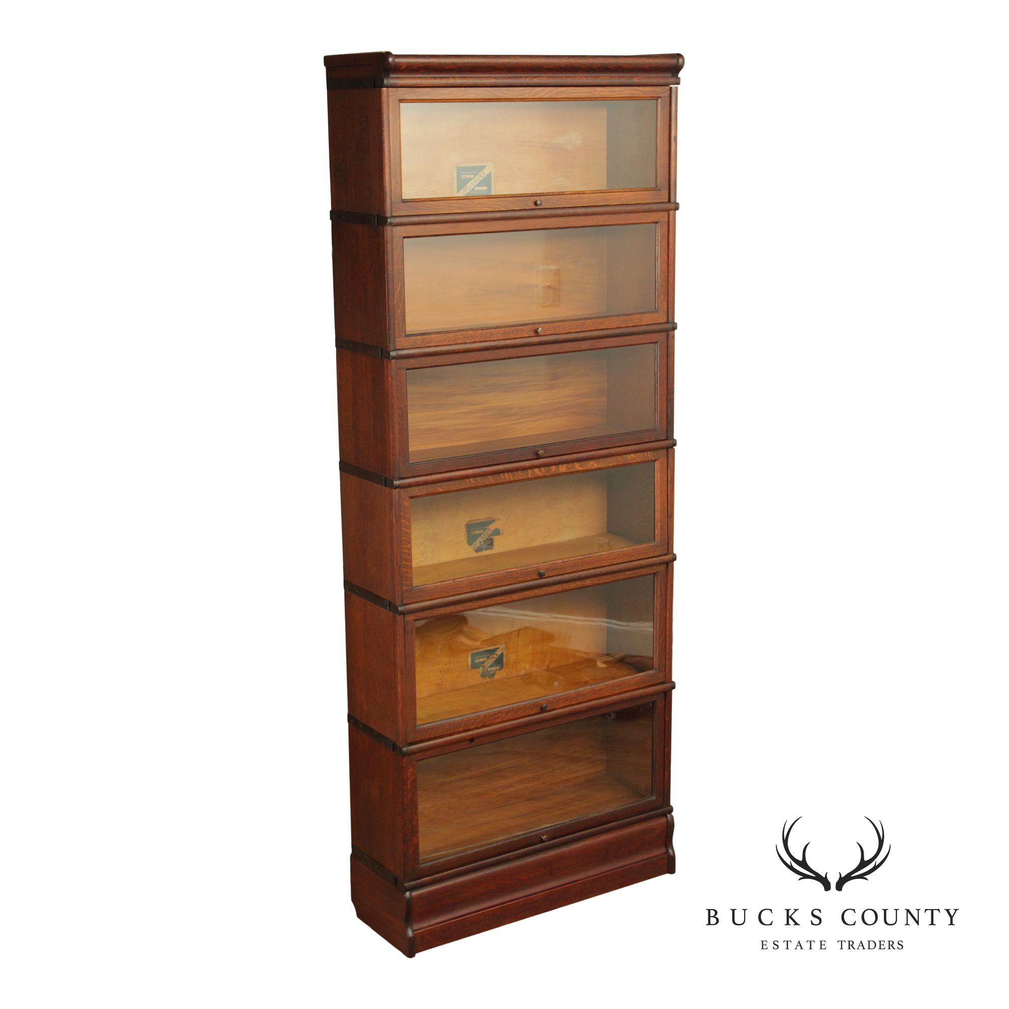 Antique Oak Five-Section Barrister Bookcase