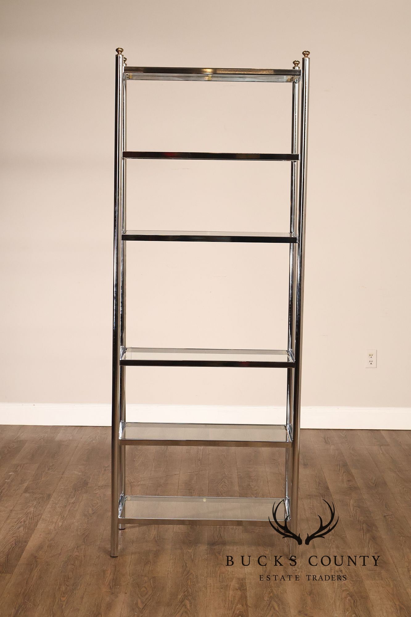 Italian Regency Style Chrome and Glass Etagere Shelf