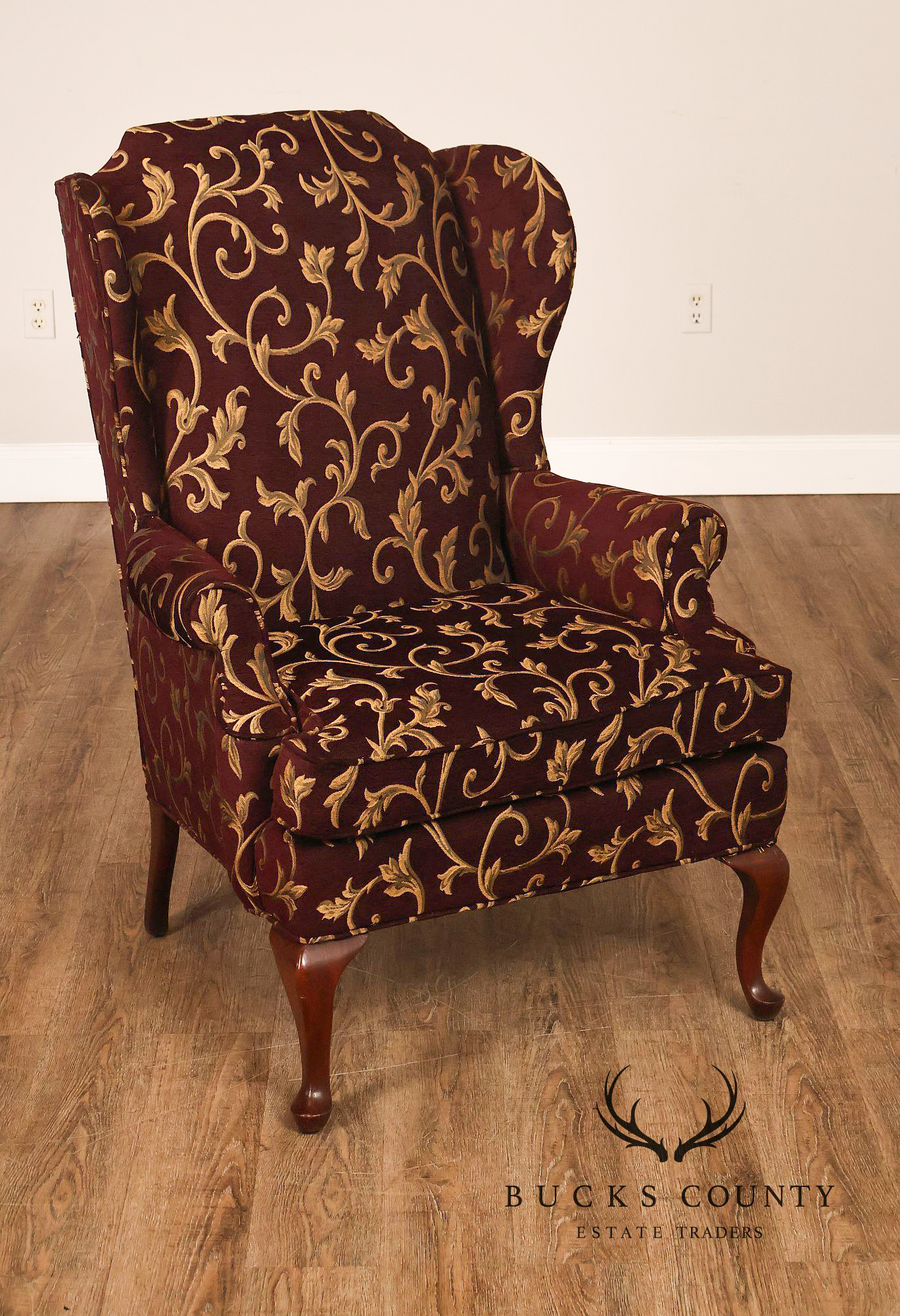Traditional Queen Anne Style Upholstered Wingback Chair