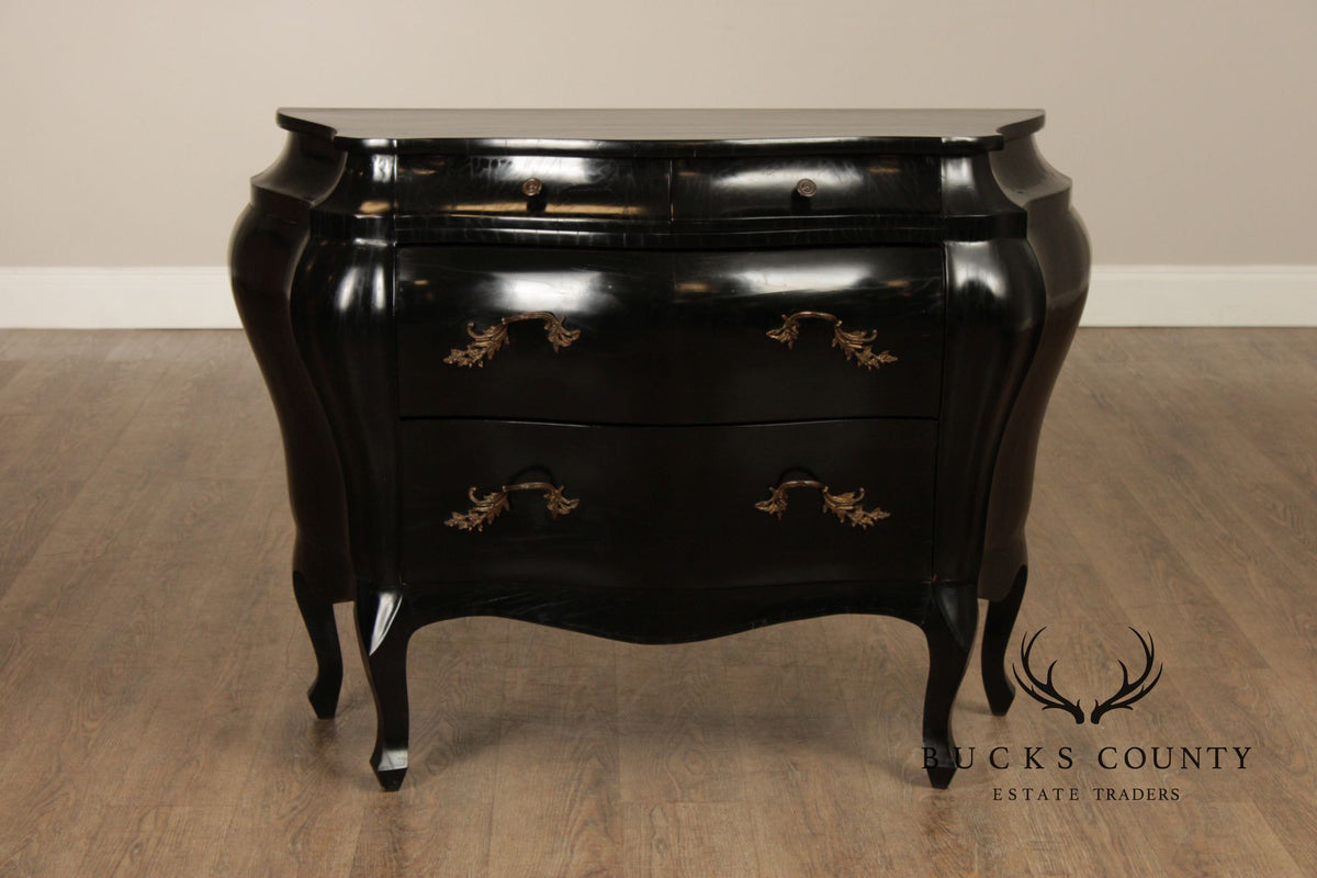 Vintage Italian Rococo Style Ebonized Olive Wood Bombe Chest