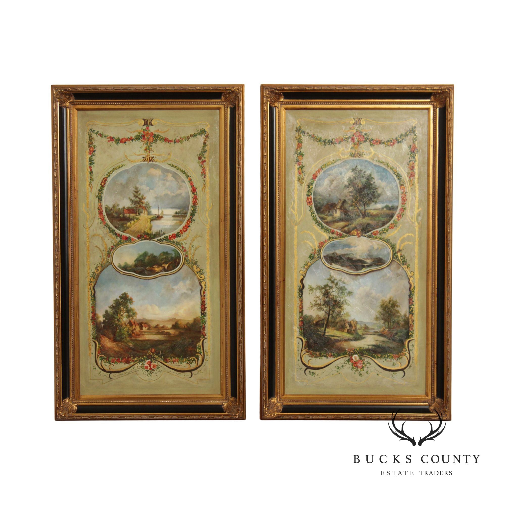 French Rococo Style Pair of Decorative Paintings