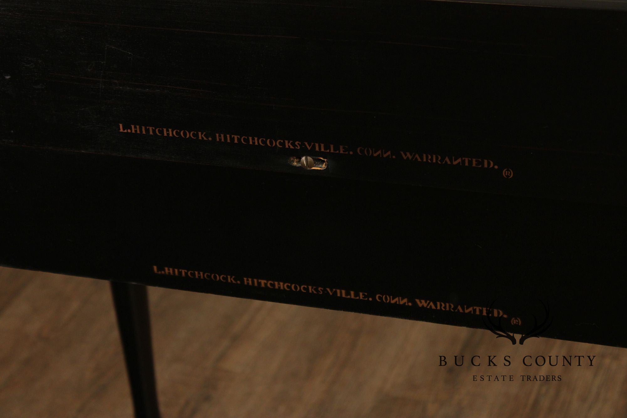 L. Hitchcock Black And Gold Stenciled Vanity Desk And Stool