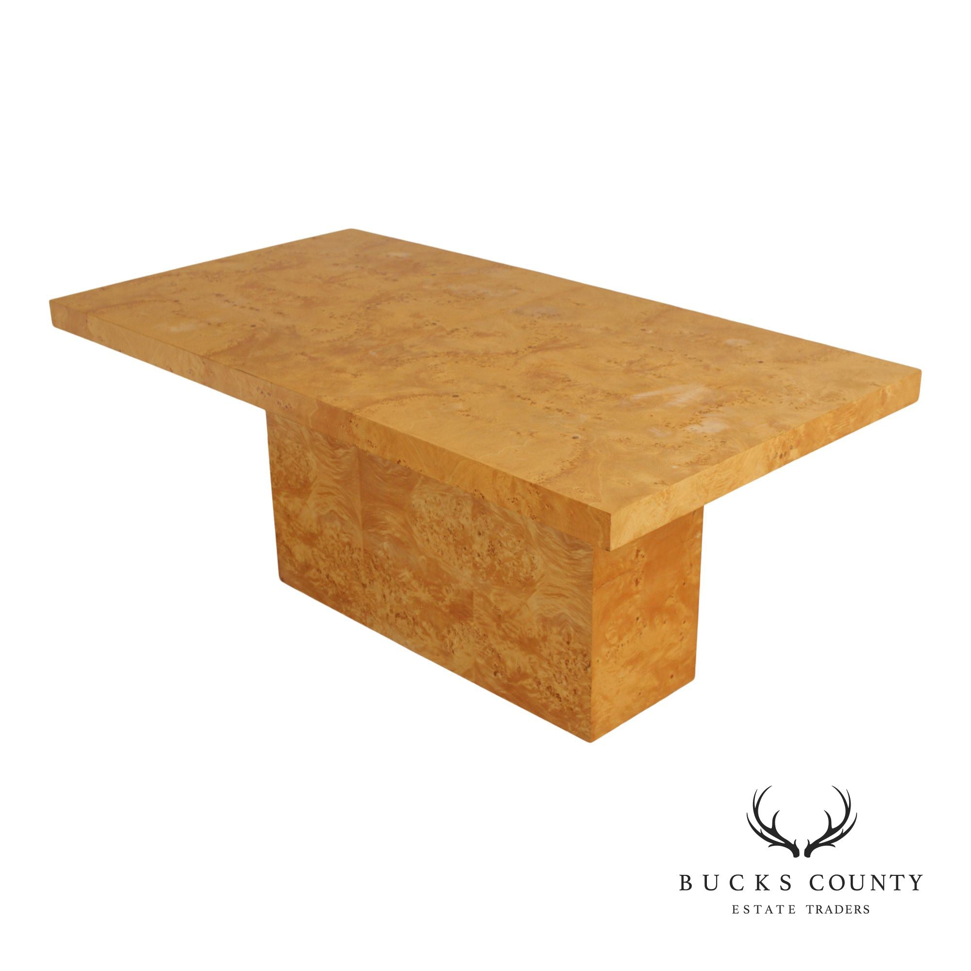 Milo Baughman Style Burlwood Extension Dining Table with 2 Leaves