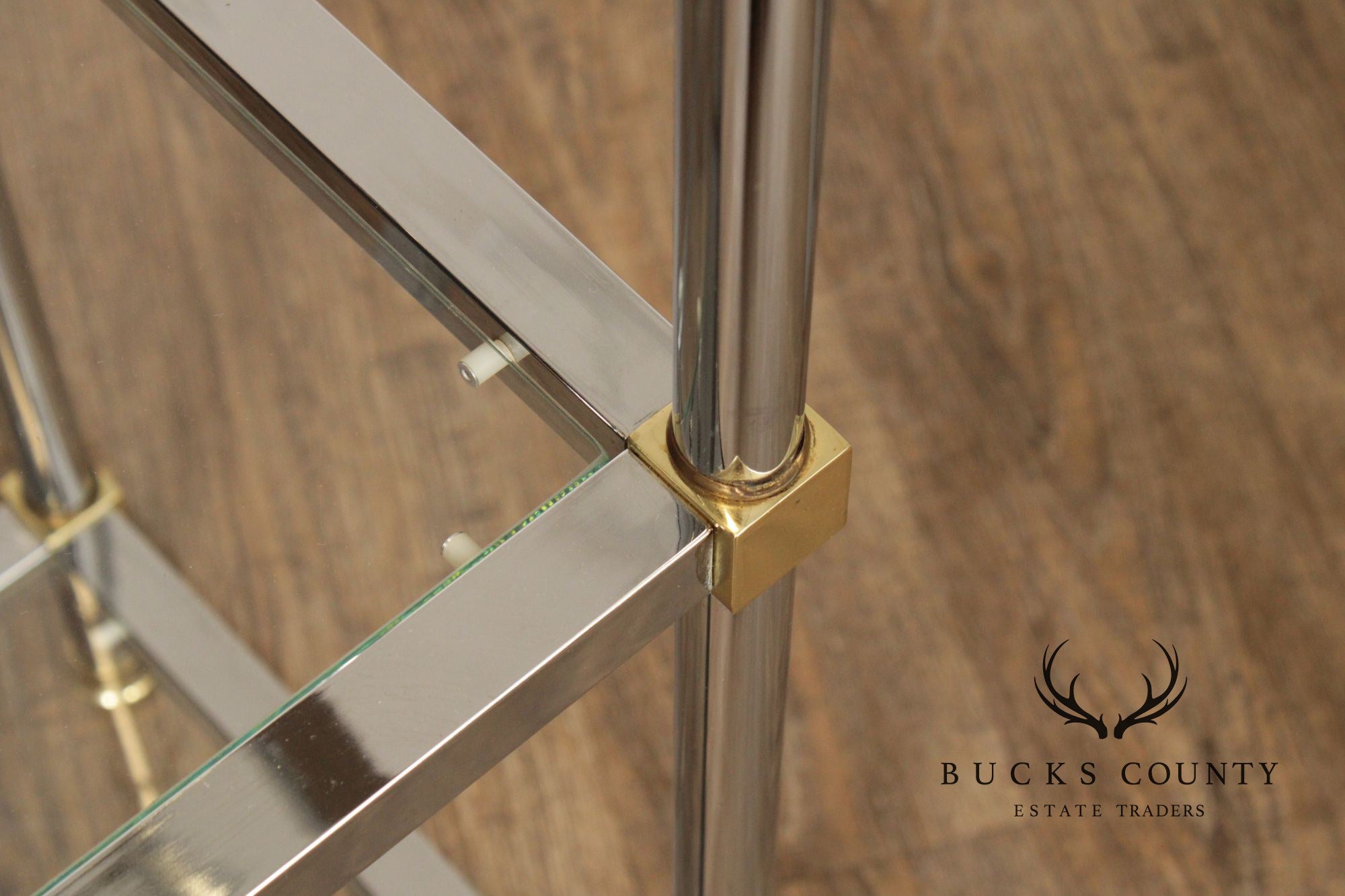 Chrome And Glass Pair Of Five Shelf Bookcase Etageres