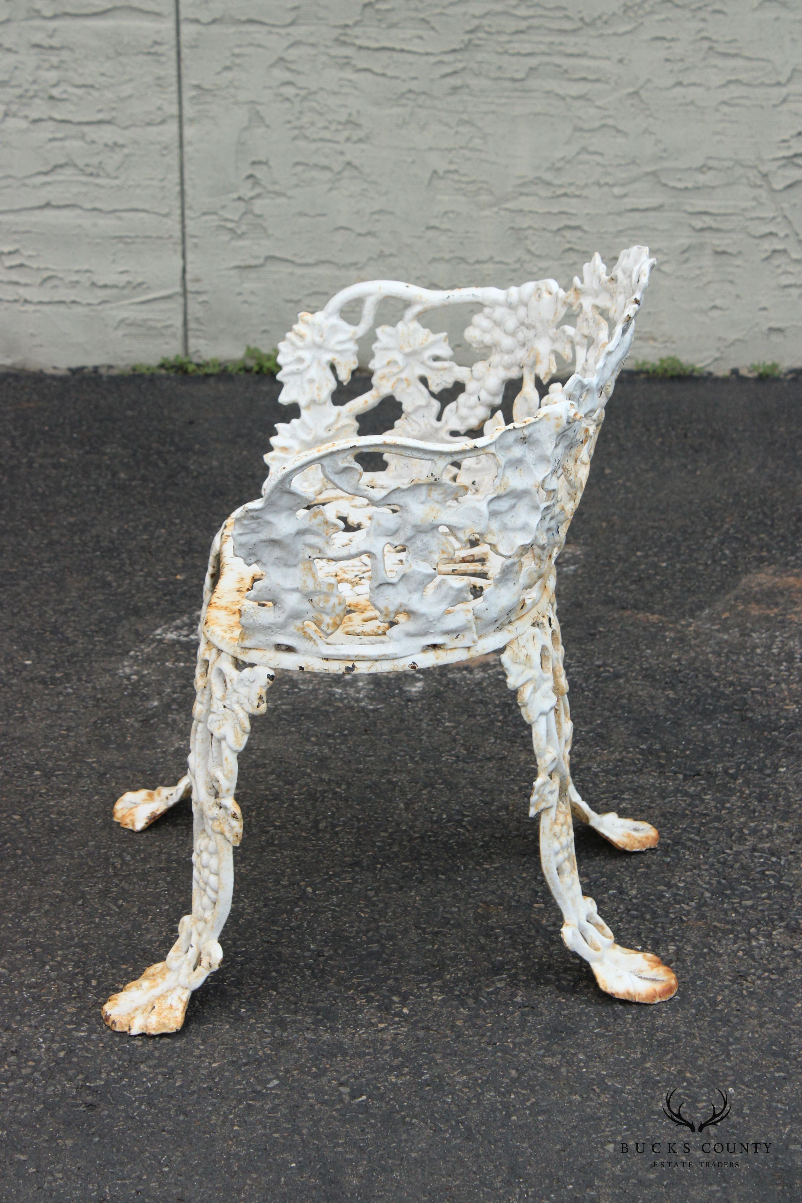 Victorian Style Pair Cast Iron Grapevine Leaves Garden Chairs