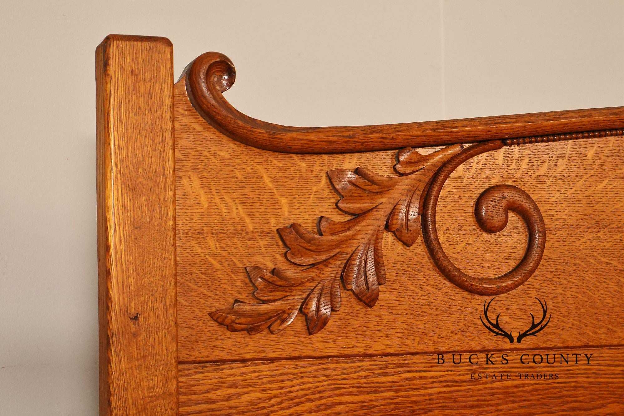 Antique American Victorian Oak Full Size High Back Bed