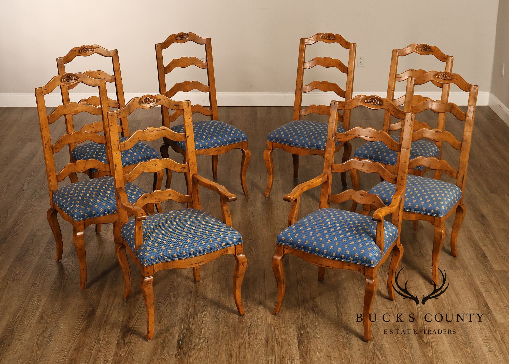 Guy Chaddock Basque Hickory Set Of Eight French Country Ladder Back Dining Chairs
