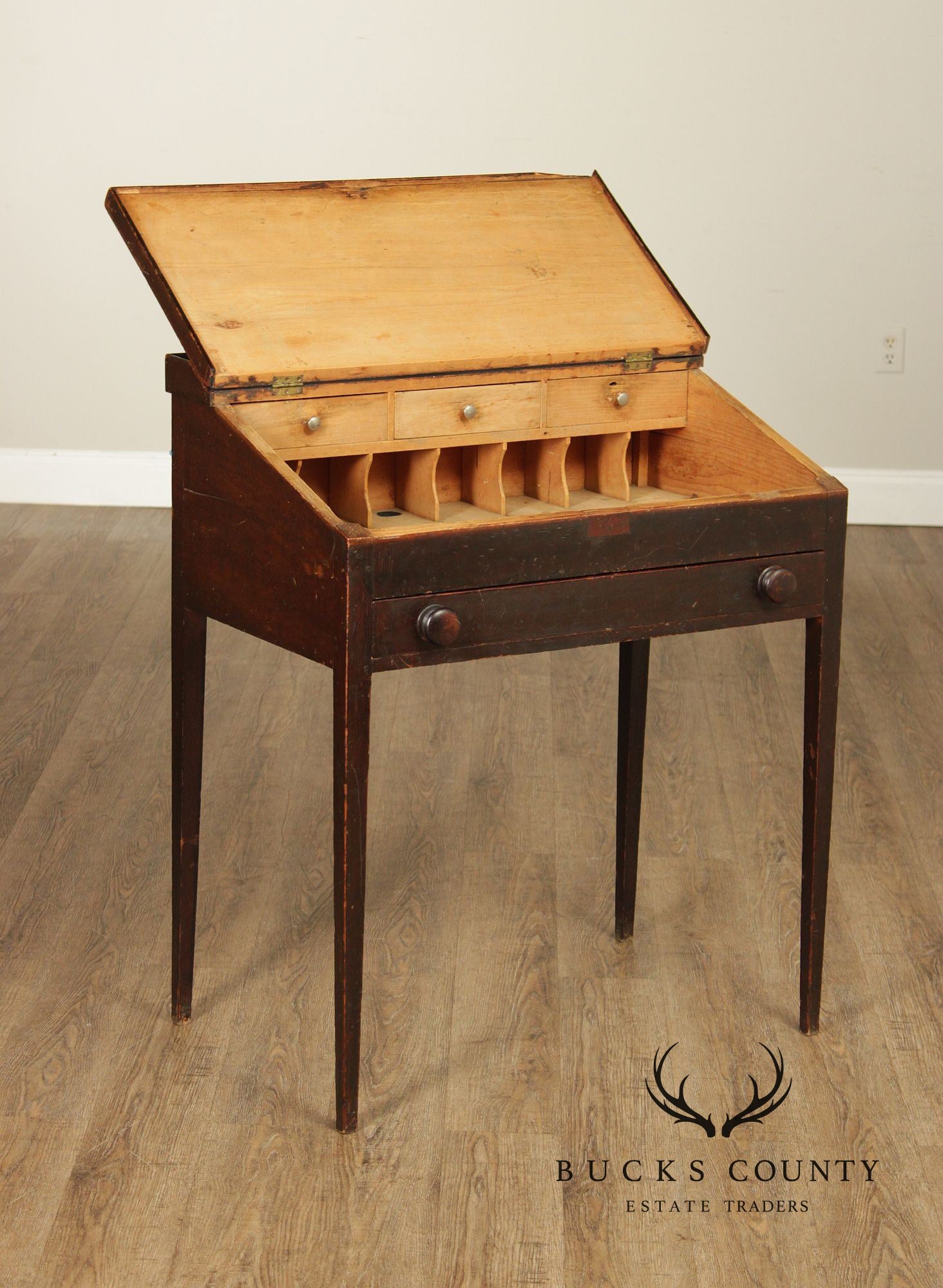 Antique Country Sheraton Slant Front Clerk’s Desk