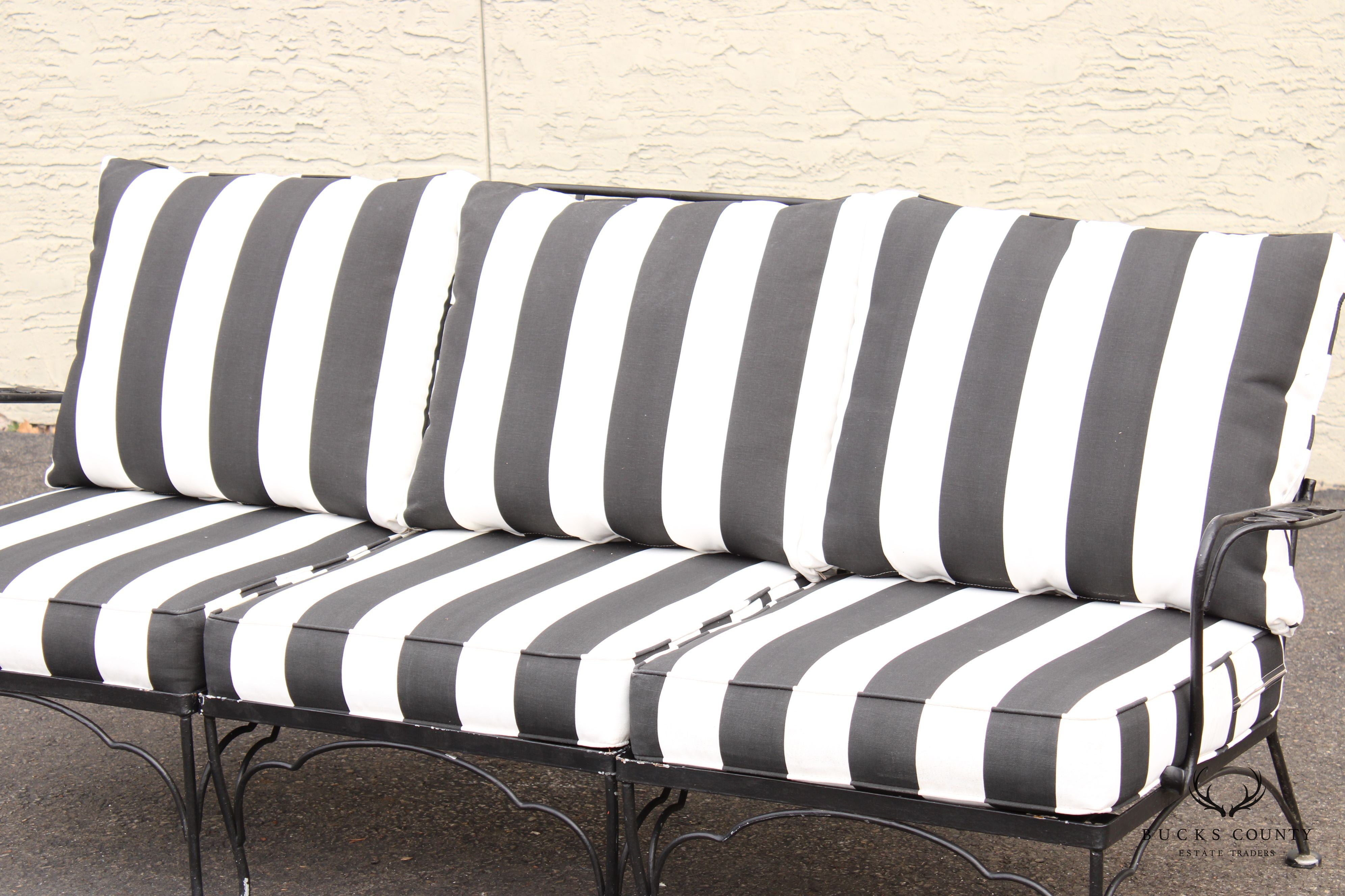 Vintage Wrought Iron Three-Piece Outdoor Garden Sofa