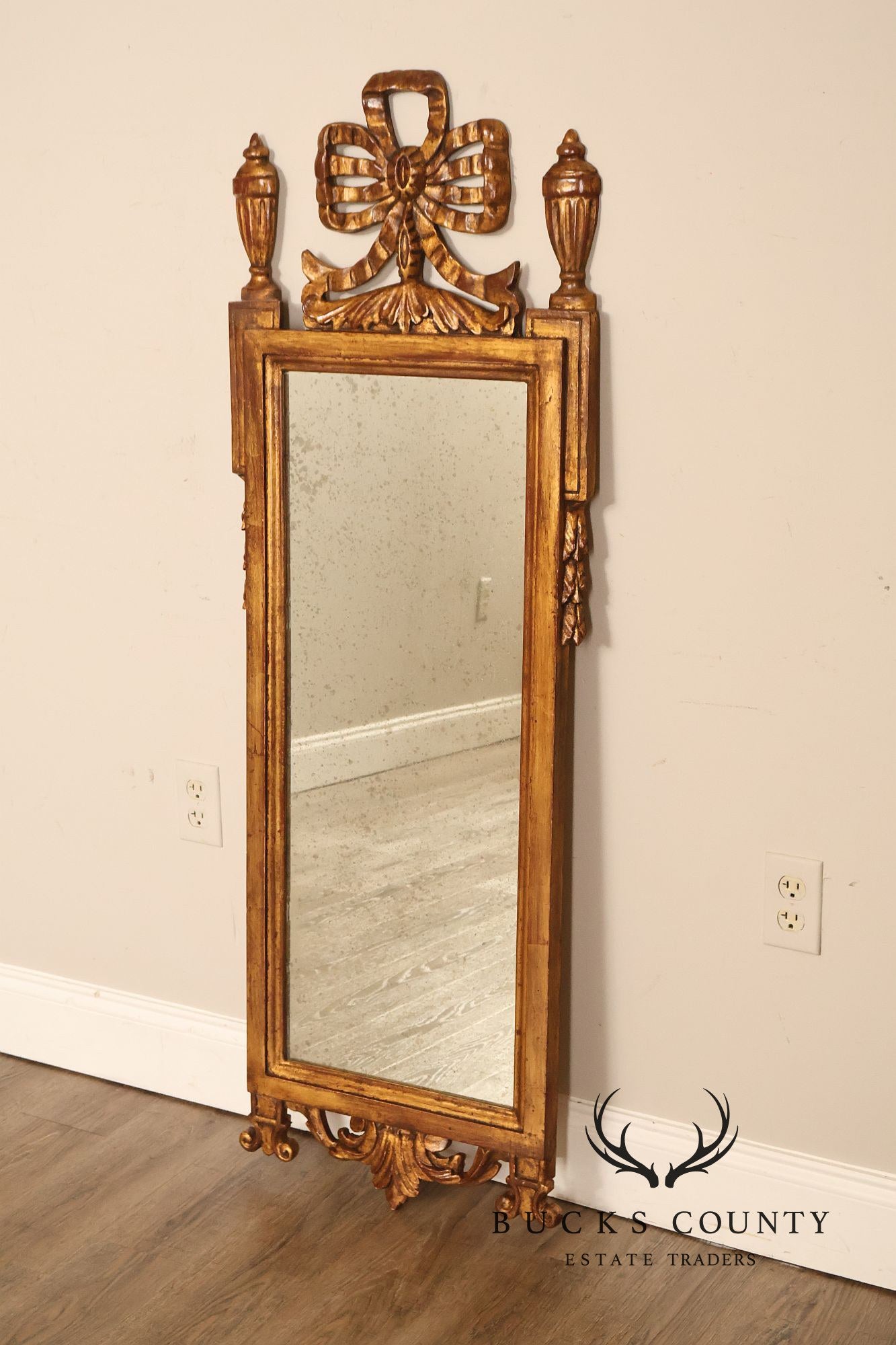 Italian Giltwood Narrow Vintage Wall Mirror Mirror