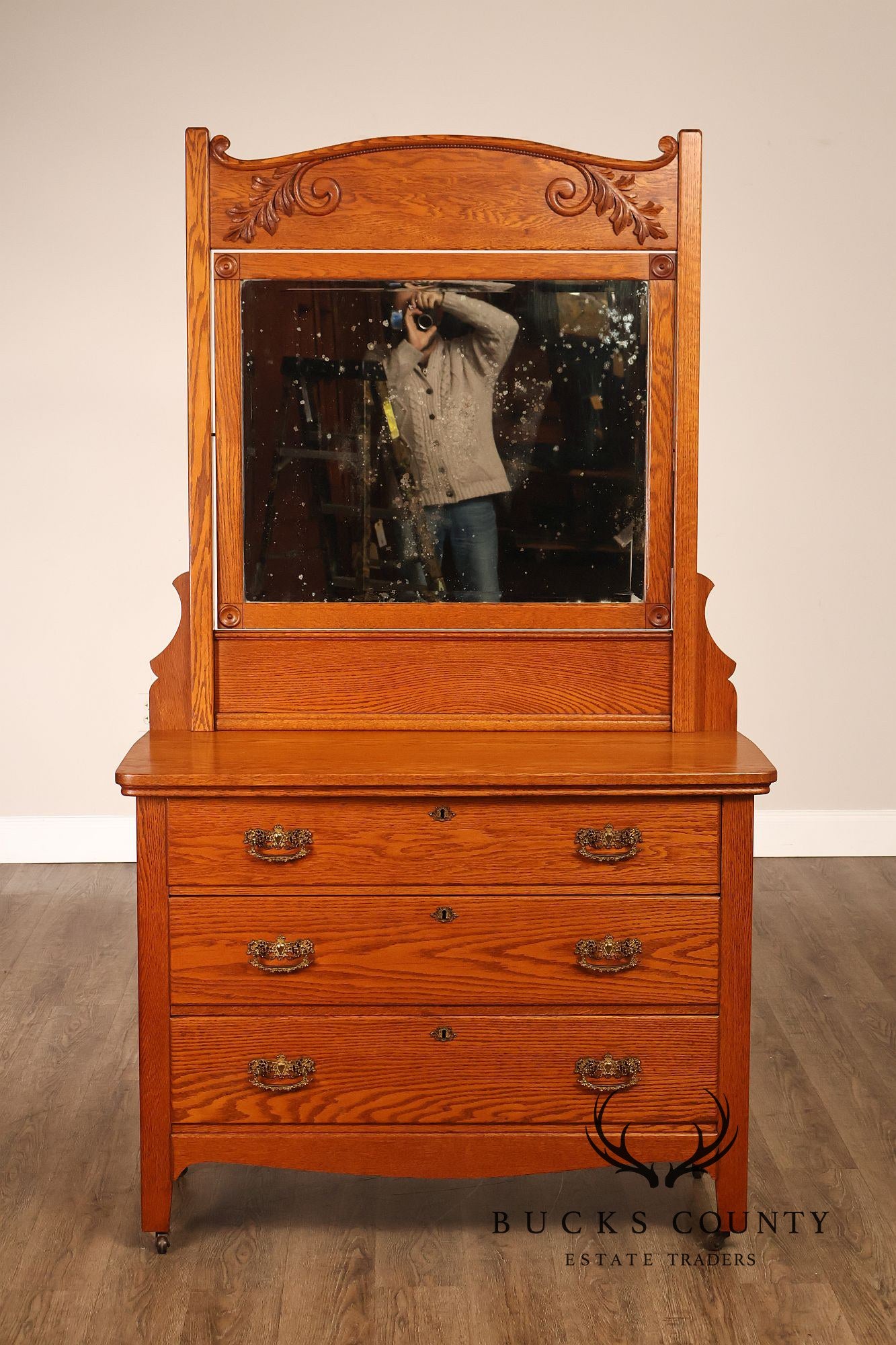 Paine Furniture Renaissance Revival Oak Dresser with Mirror