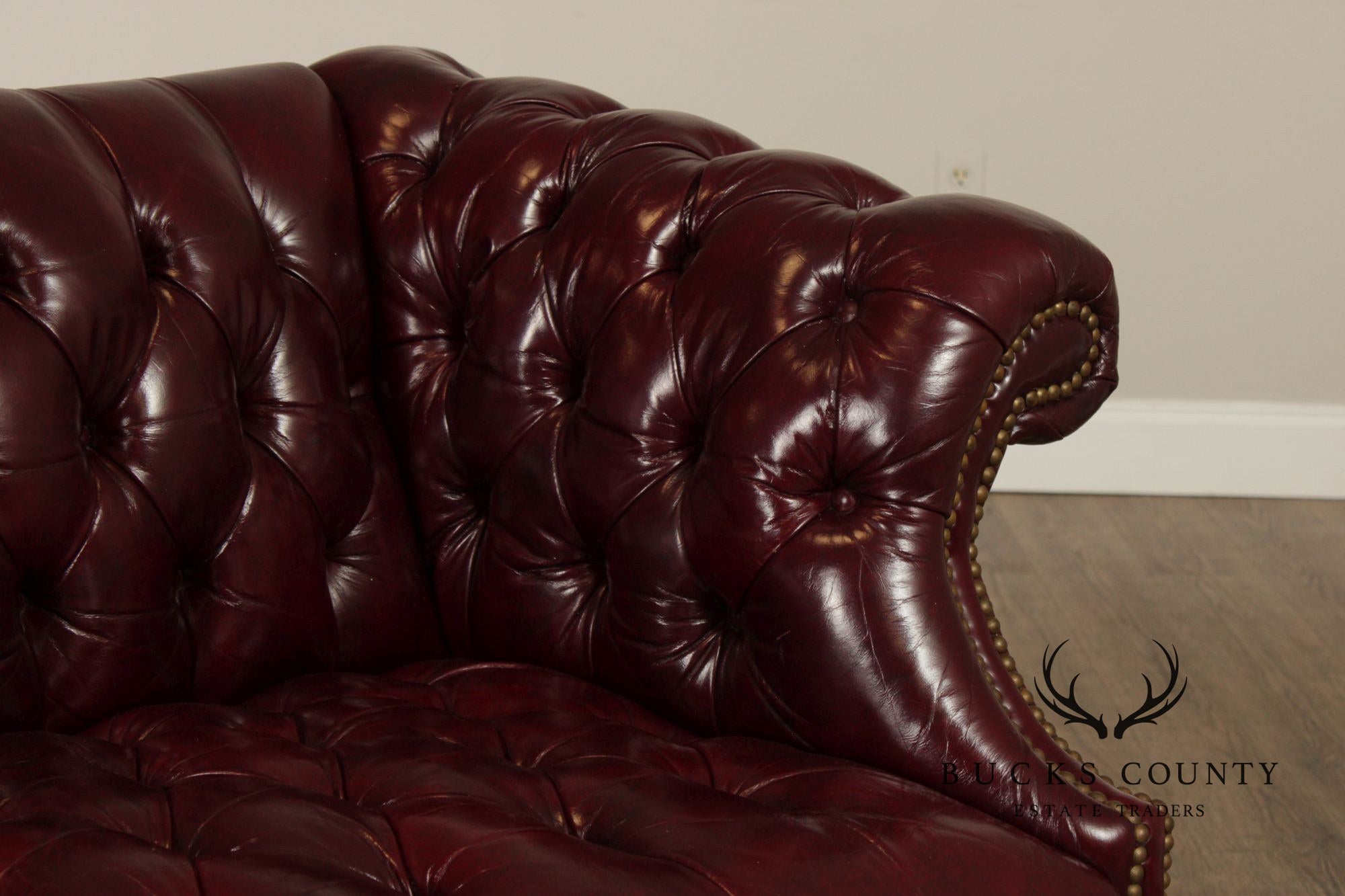 Chippendale Style Tufted Leather Chesterfield Camelback Sofa