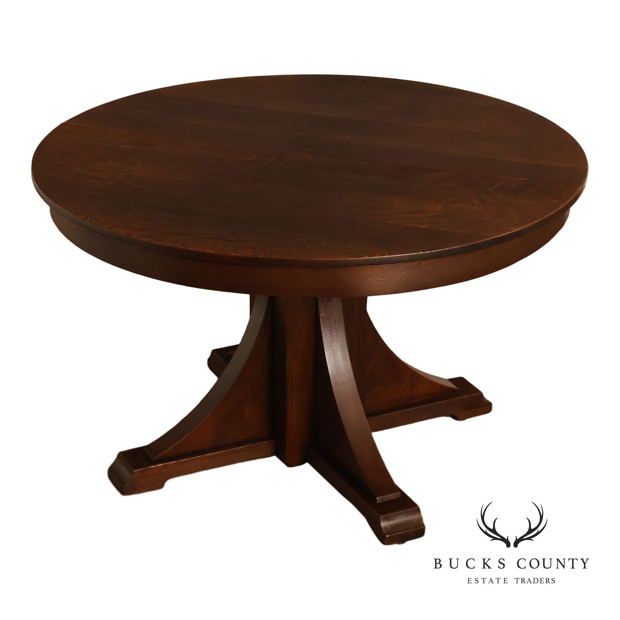 Antique Stickley Brothers 48" Round Oak Dining Table w/2 leaves