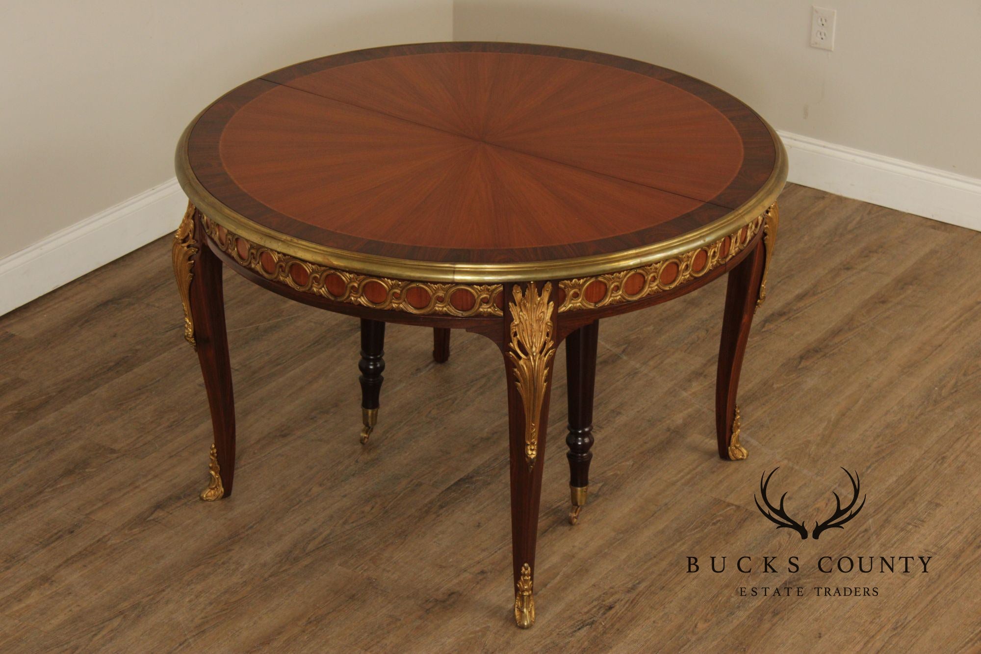 French Louis XV Style Ormolu Mounted Round Expandable Dining Table