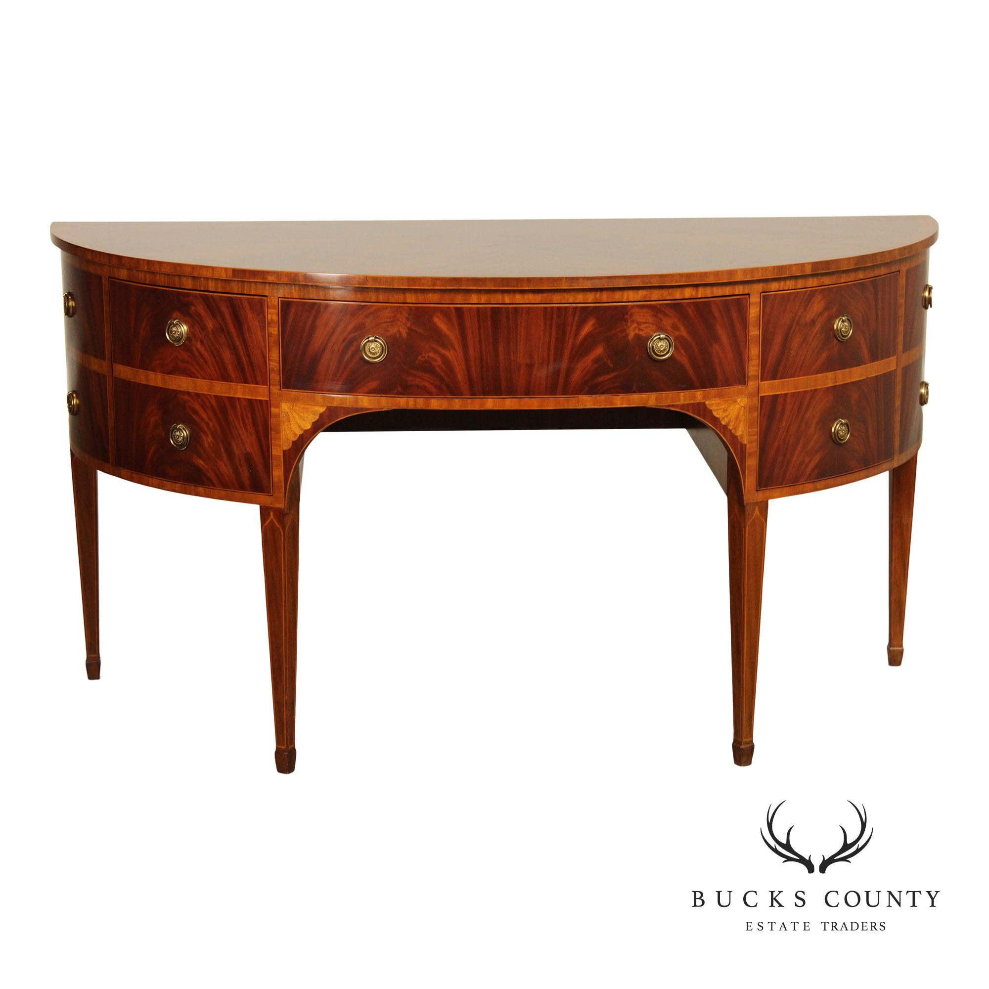 Maitland Smith Hepplewhite Style Deep Mahogany Inlaid Demilune Sideboard