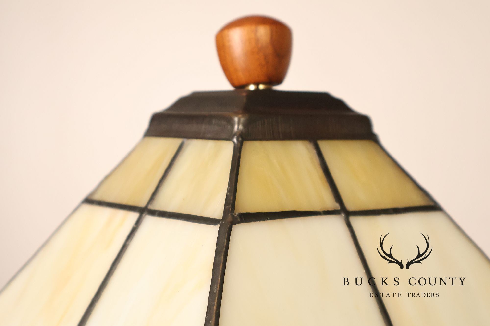 Stickley Mission Collection Oak Table Lamp with Art Glass Shade