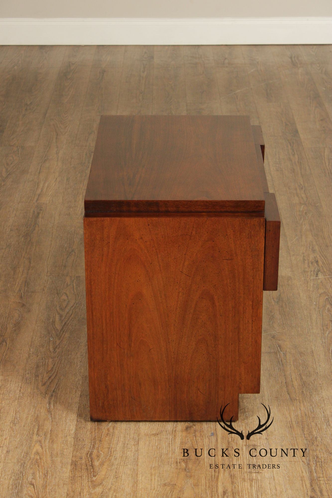 Lane Brutalist Pair of Walnut One-Drawer Nightstands
