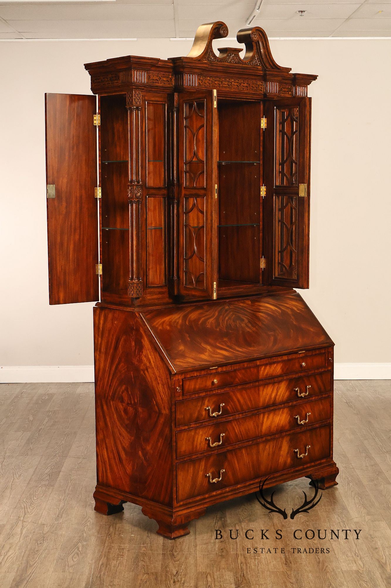 Maitland Smith Georgian Style Mahogany Secretary Bookcase