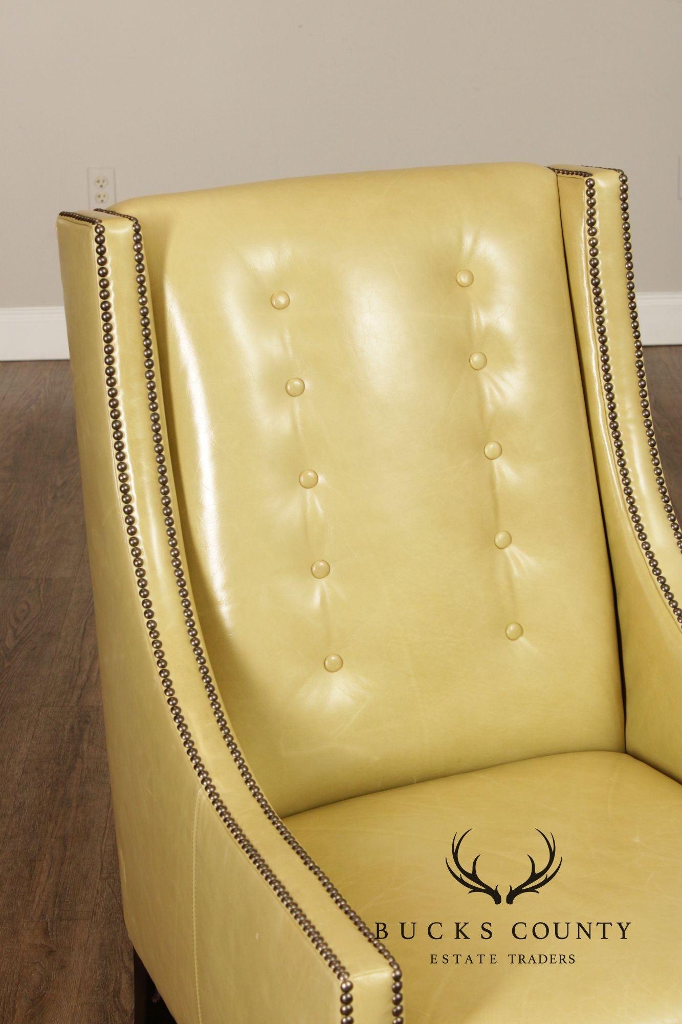 Pair Of Contemporary Style Yellow Leather Lounge Chairs