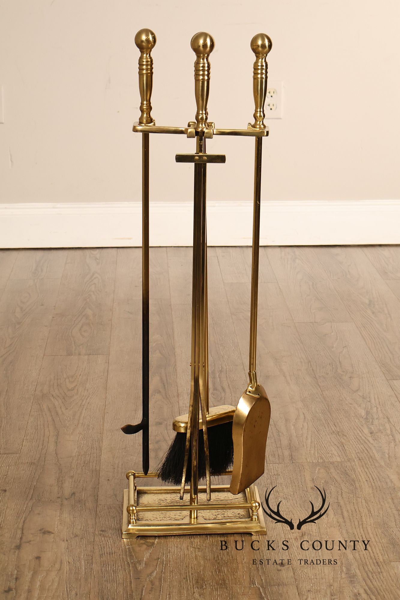 Traditional Five-Piece Brass Fireplace Tool Set