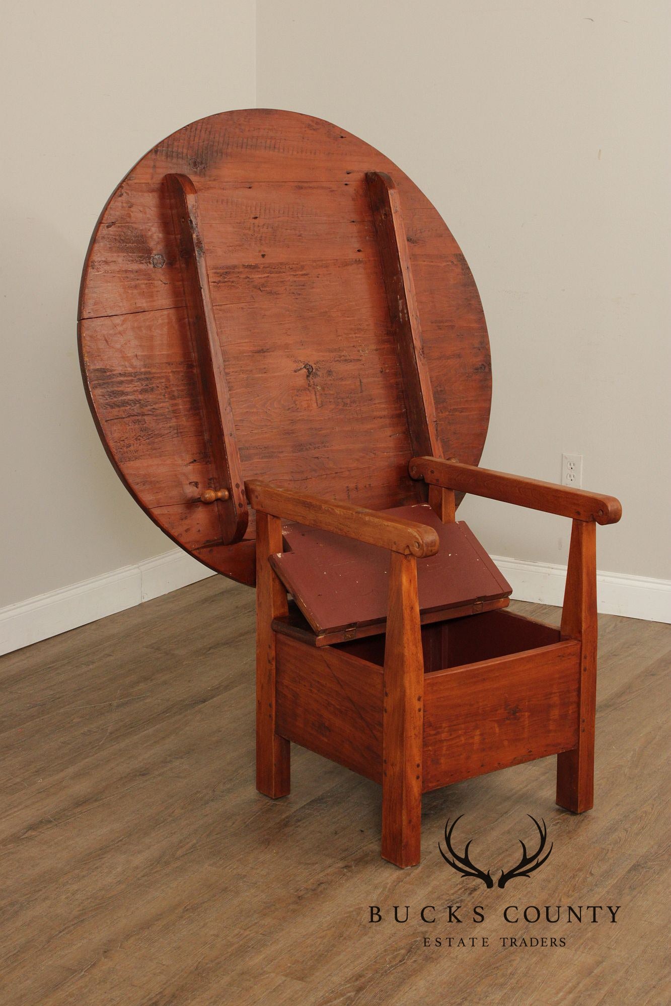 Antique Softwood Round Tilt Top Bench Dining Table