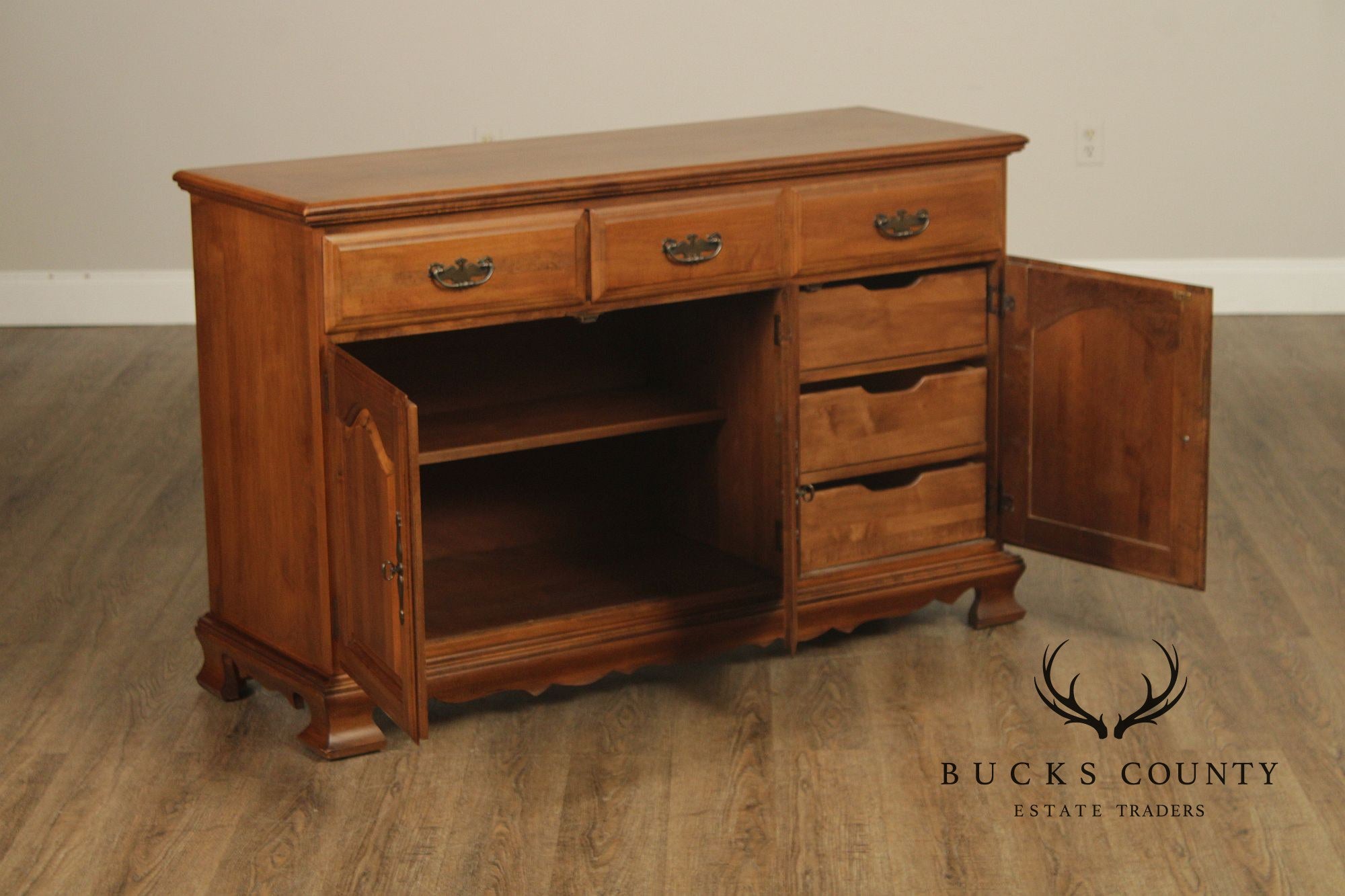 Solid Maple Colonial Revival Style Vintage Sideboard Buffet
