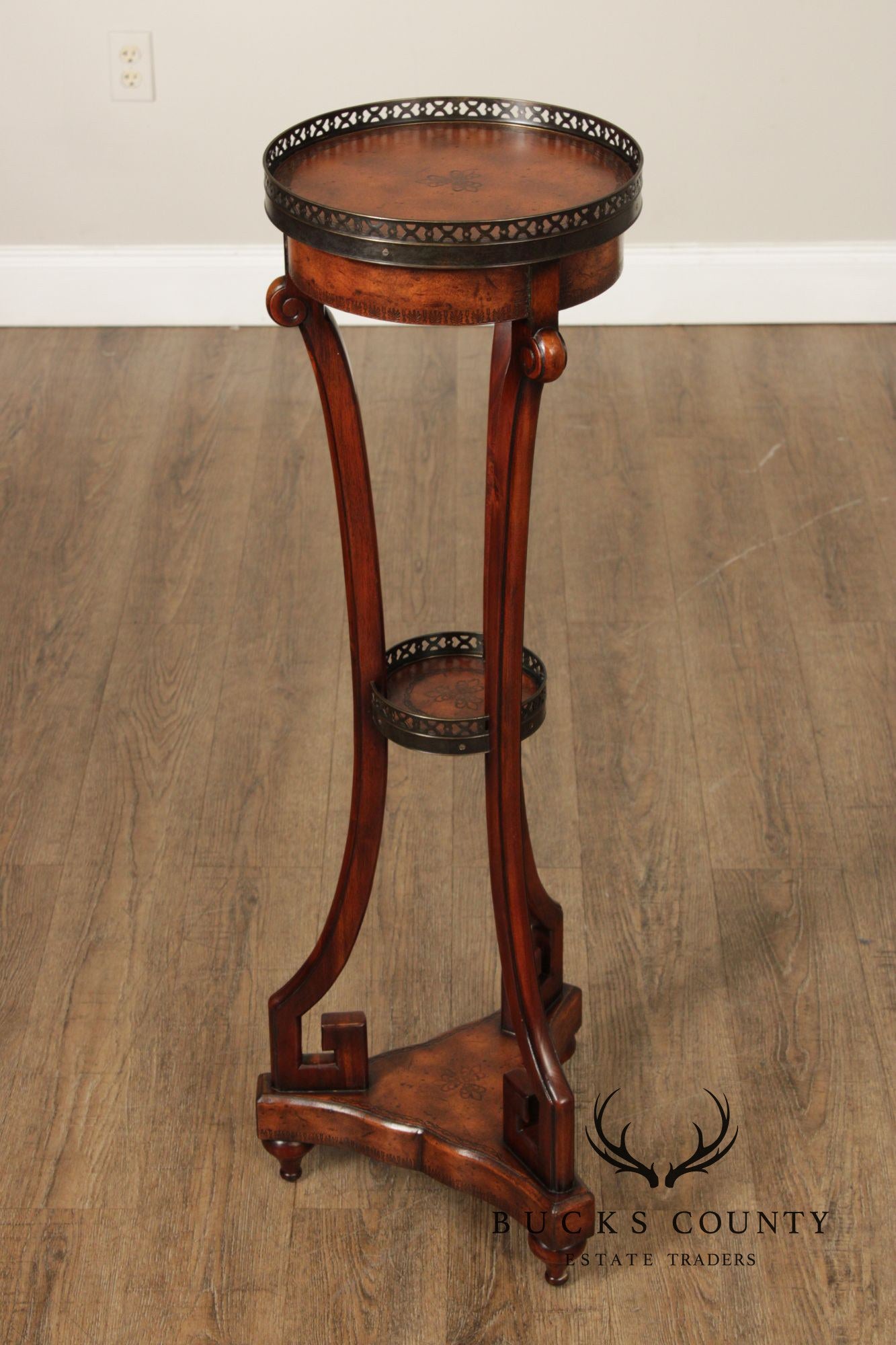 Theodore Alexander Pair of Two-Tier Leather Pedestals