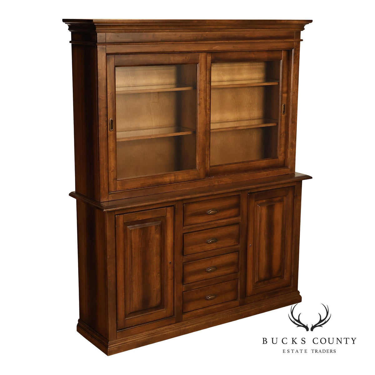 Arhaus Tuscan Italian Walnut Buffet With Sliding Glass Door Hutch
