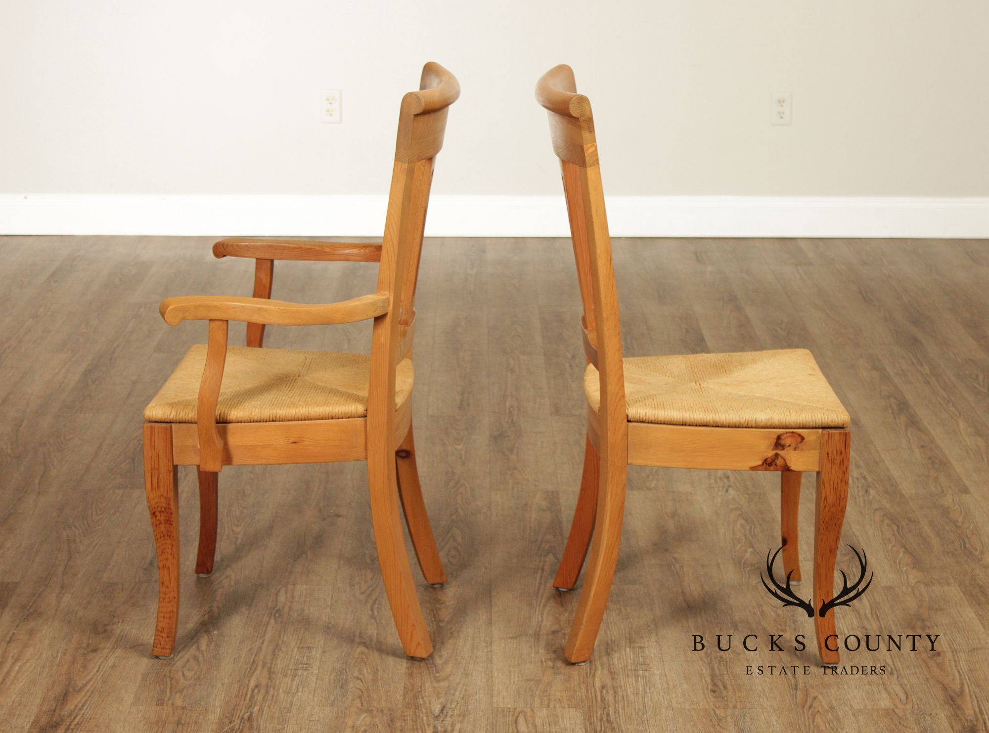 French Country Style Set Of 6 Rush Seat Dining Chairs