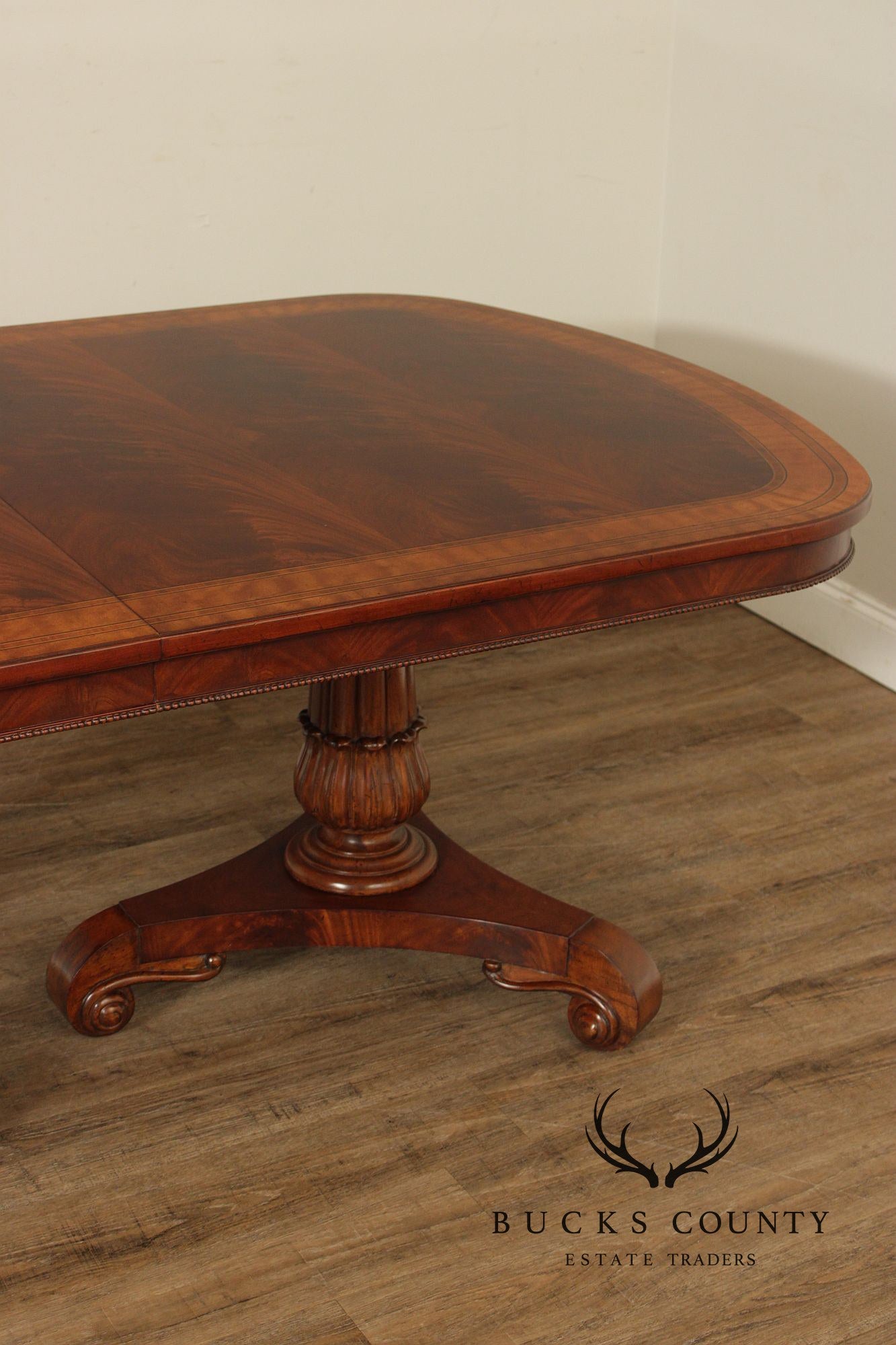 Regency Style Quality Banded Mahogany Double Pedestal Dining Table With 2 Leaves