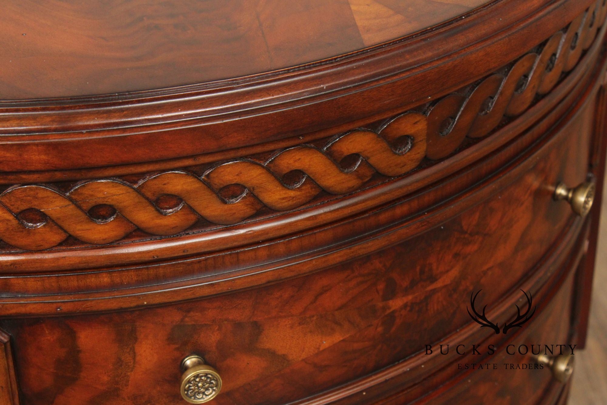Monarch For Century Louis XVI Style Pair Of Mahogany Demilune Commodes