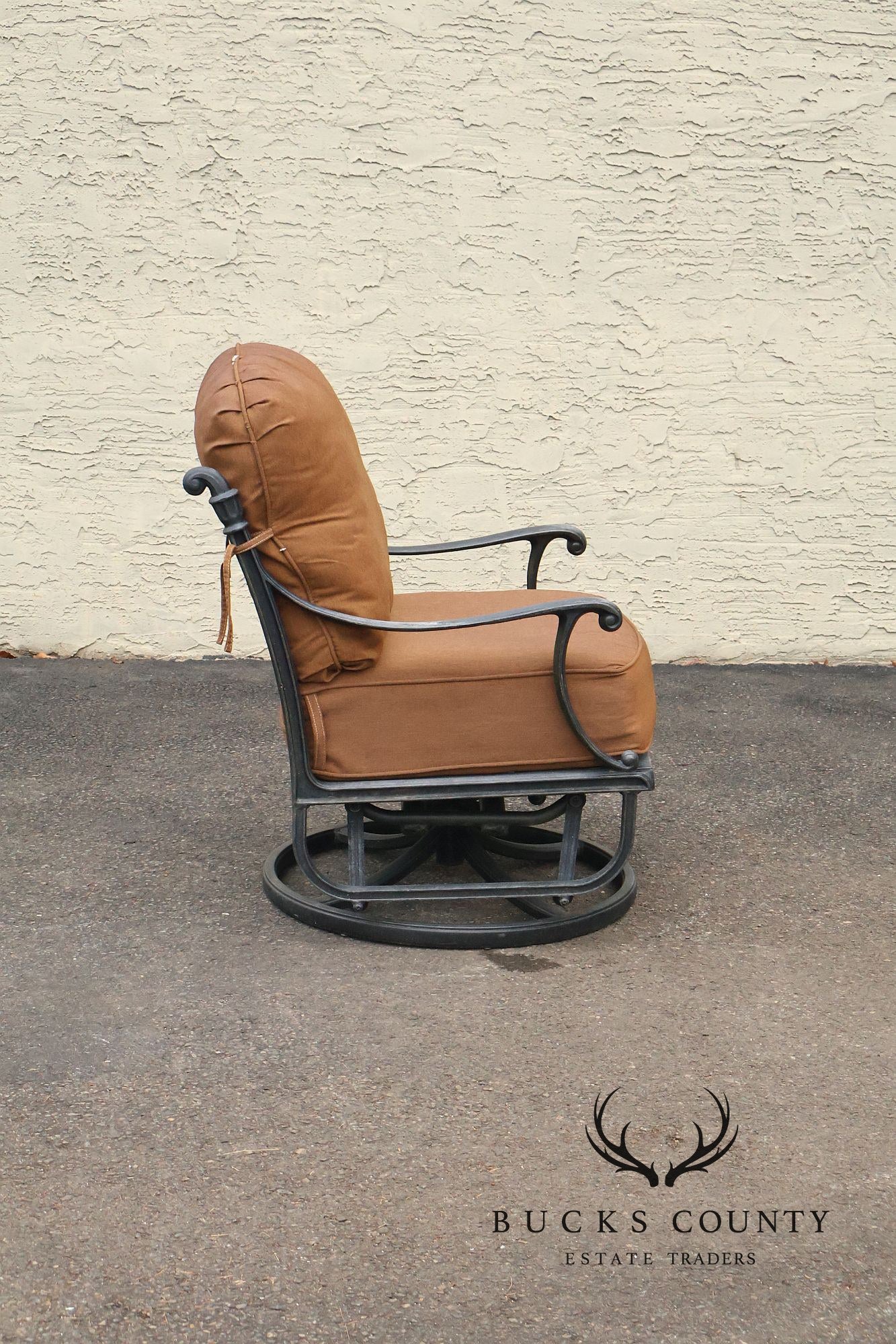 Cast Aluminum Pair Of Outdoor Swivel Lounge Chairs With Cushions