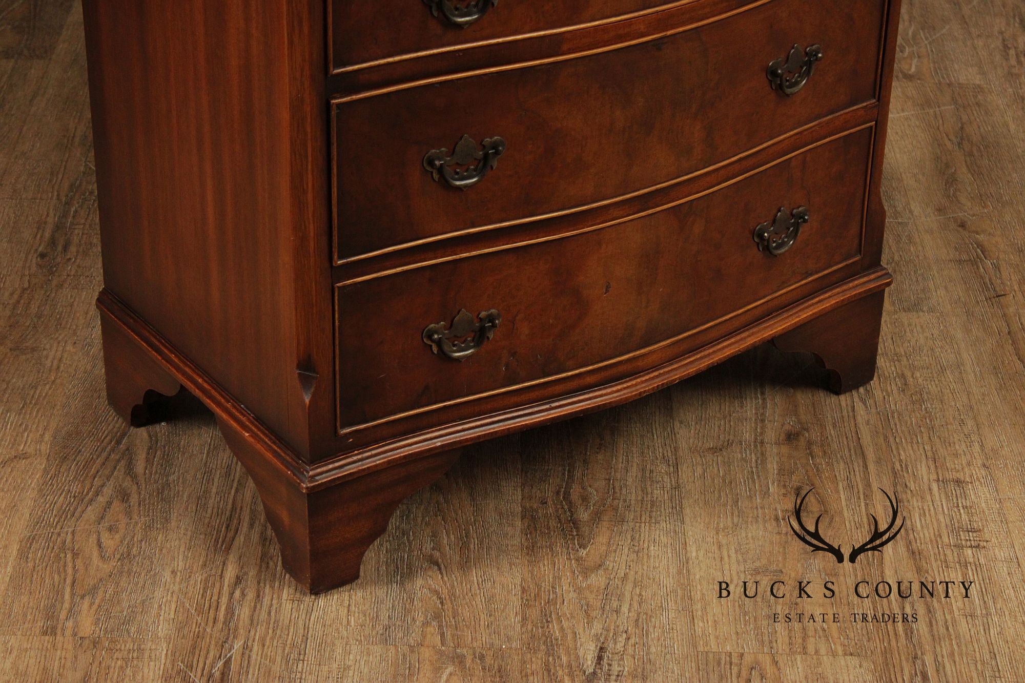 Georgian Style Burlwood English Bachelor Chest Of Drawers