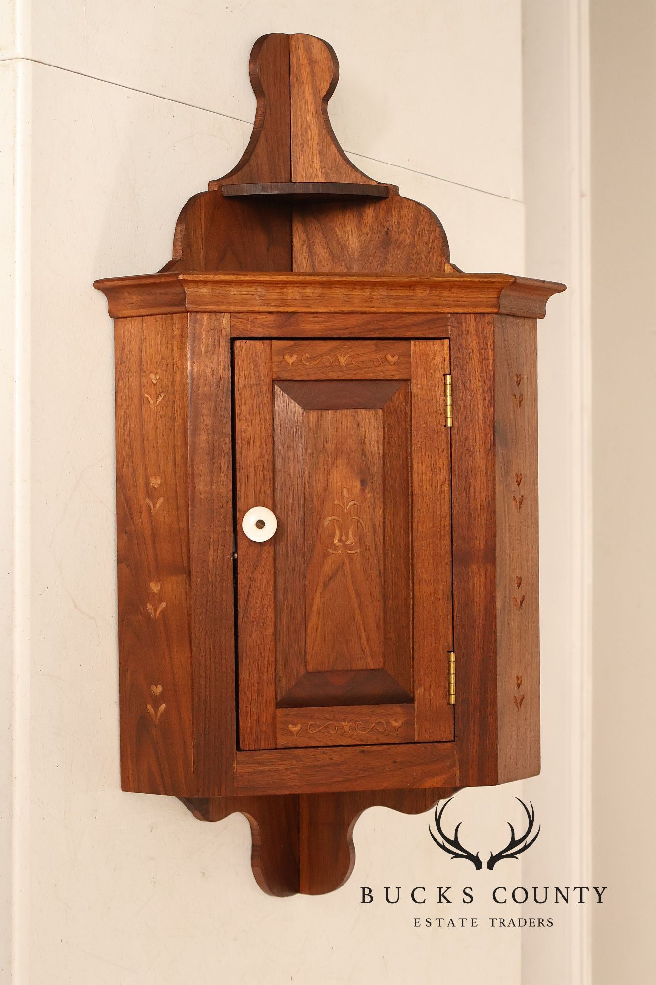 Pennsylvania Dutch Style Walnut Wall Hanging Corner Cupboard