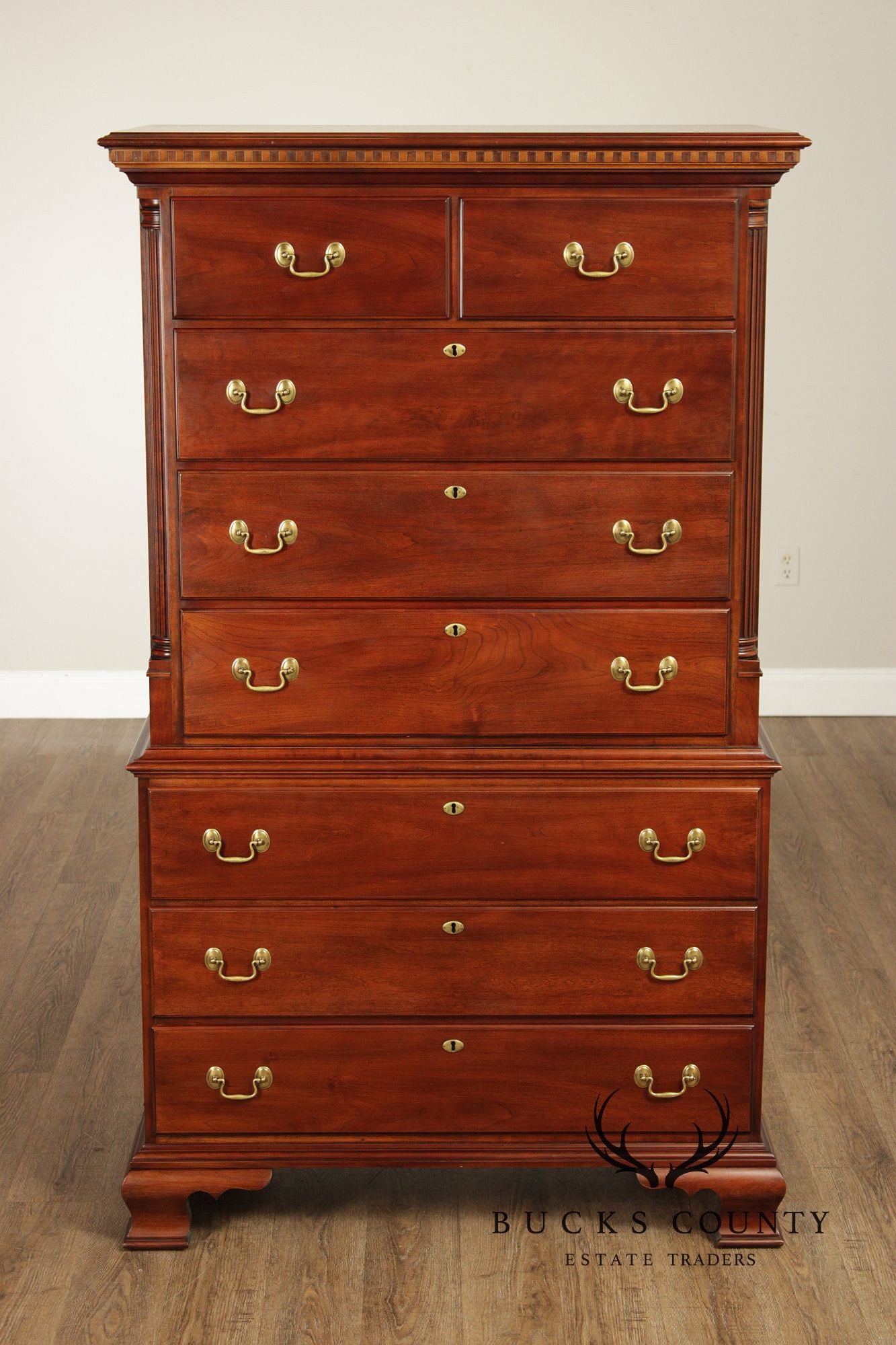 Statton Chippendale Style Cherry Tall Chest On Chest