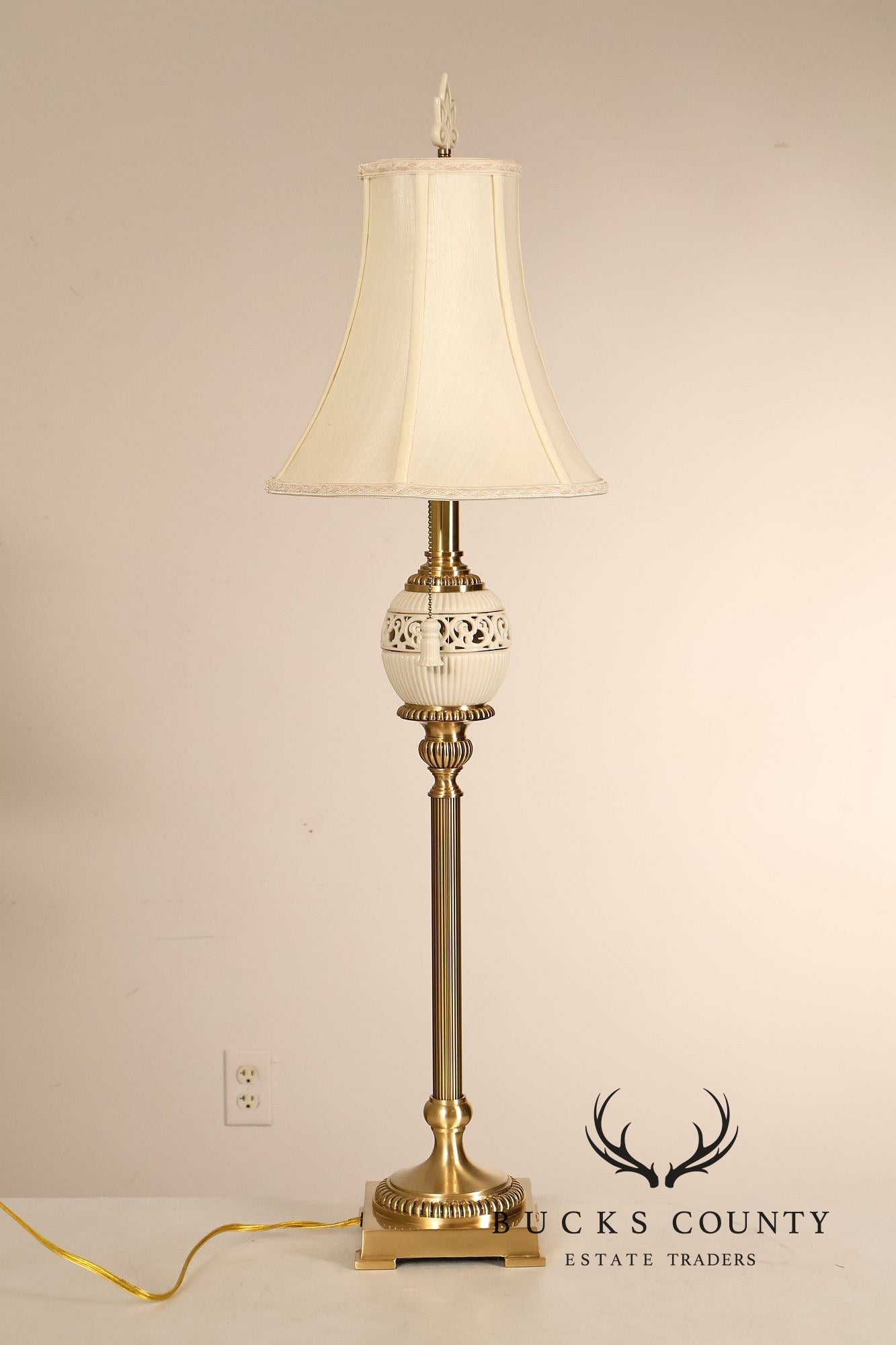 Lenox For Quoizel Pair of Brass and Porcelain Tall Table Lamps