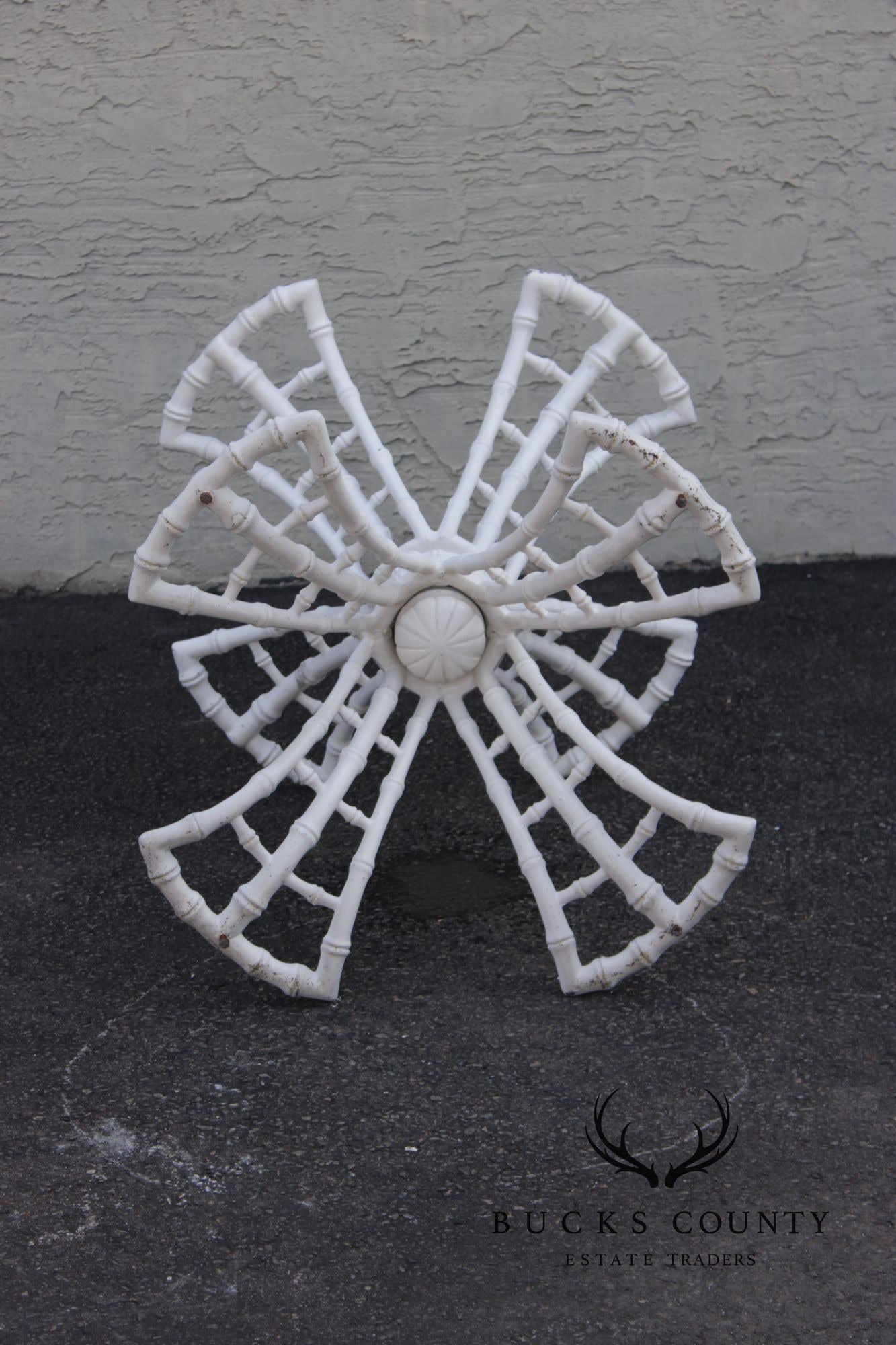 Hollywood Regency Cast Aluminum Faux Bamboo Round Glass Top Patio Table