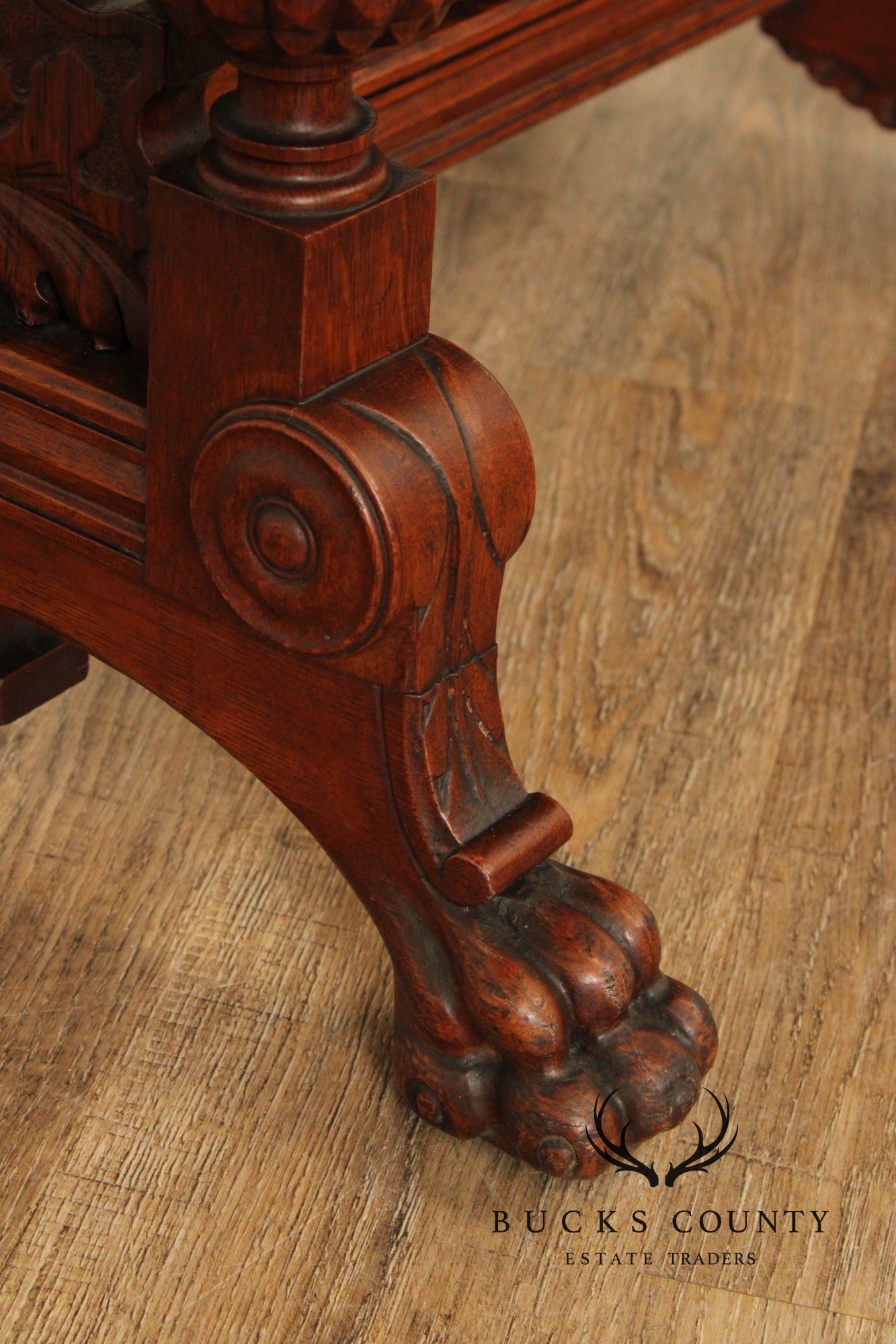 Antique Victorian Renaissance Revival Carved Oak Parlor Table