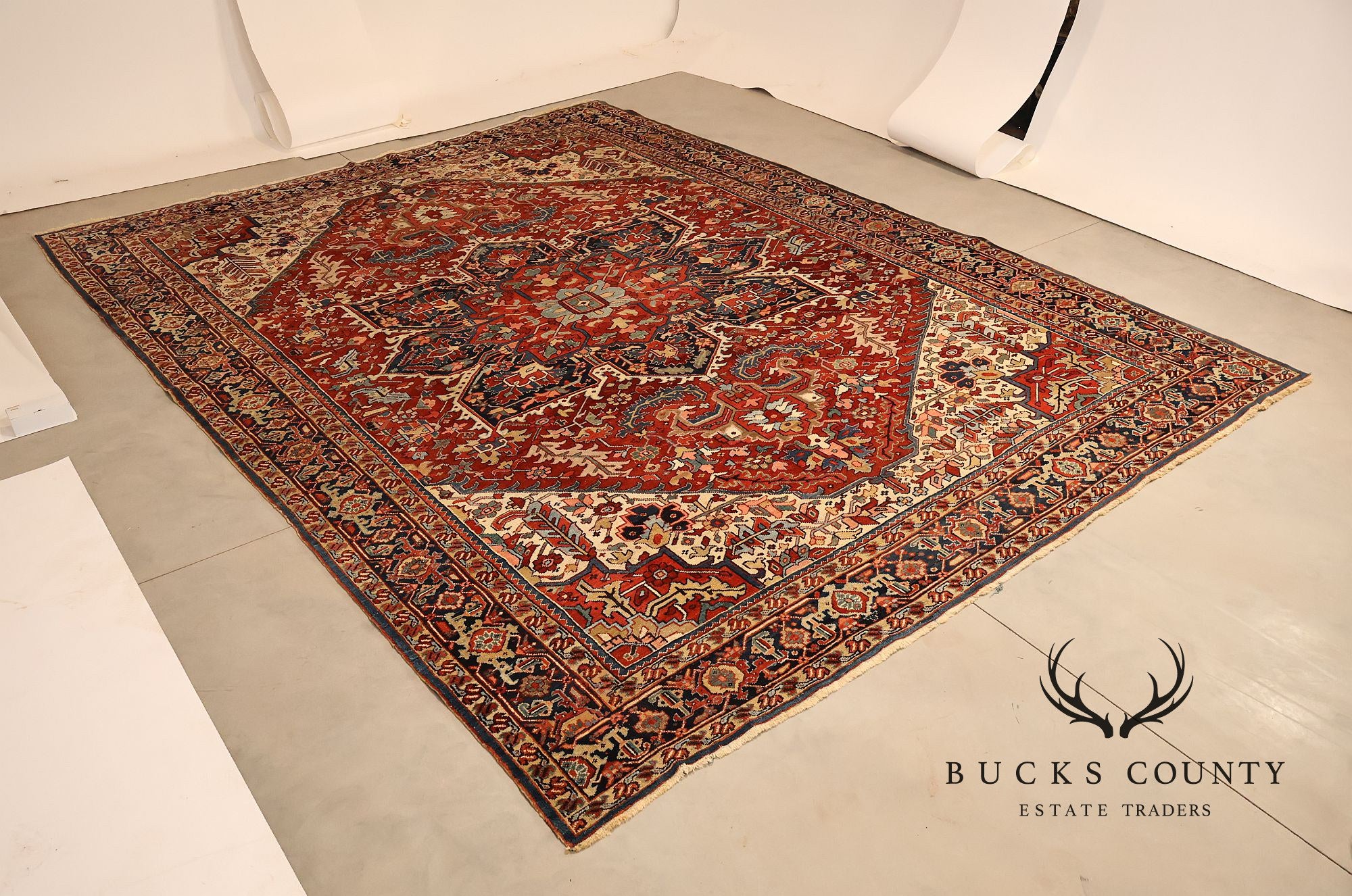 Antique Hand Knotted Persian Heriz Room Size Rug 12' X 15'