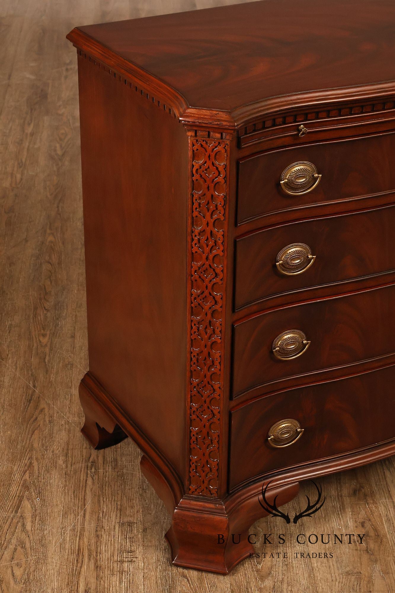 Maitland Smith Georgian Style Mahogany Carved Pair Of Mandolin Bachelors Chests