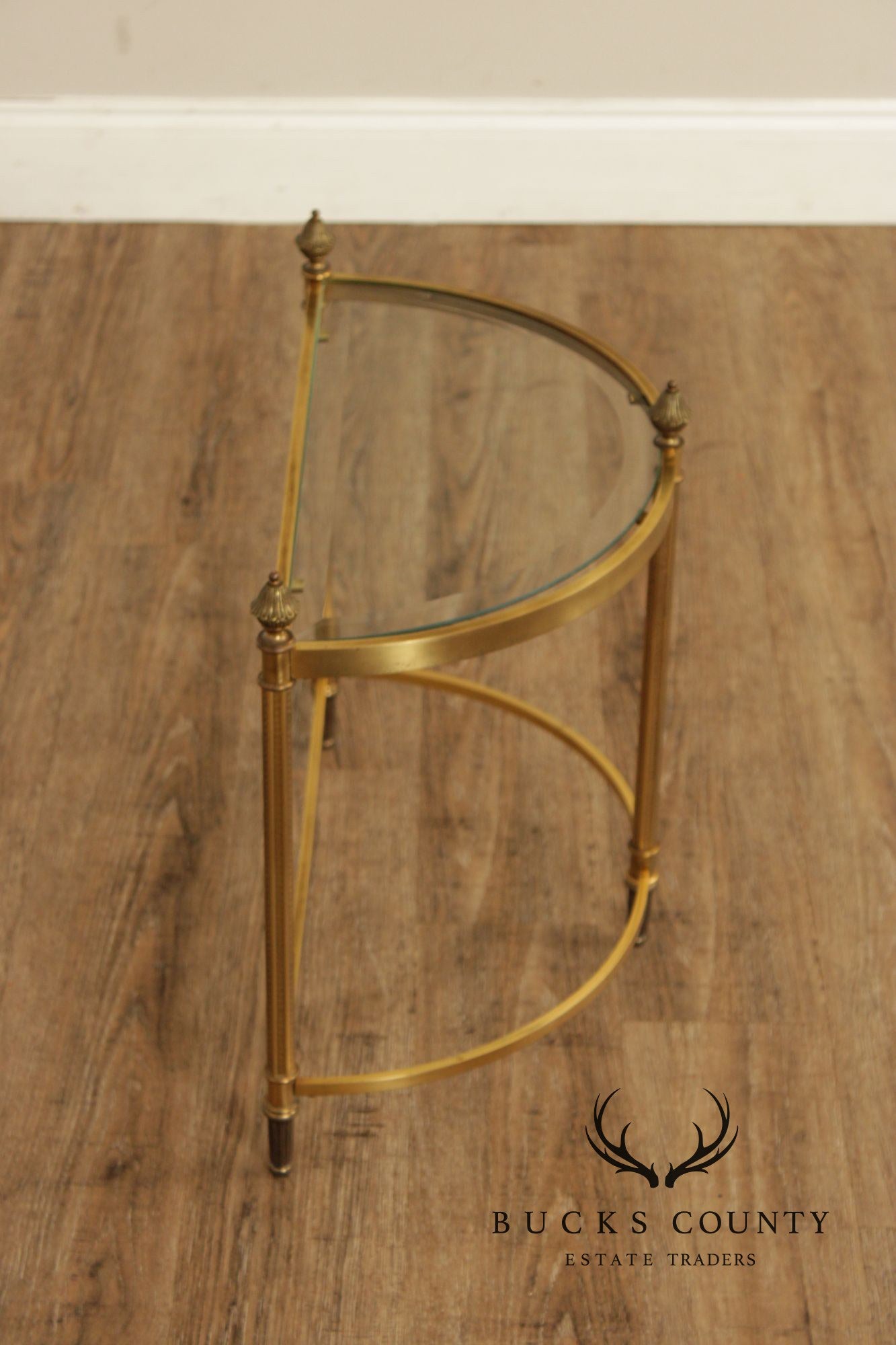 Hollywood Regency Pair of Glass Top Demilune Side Tables