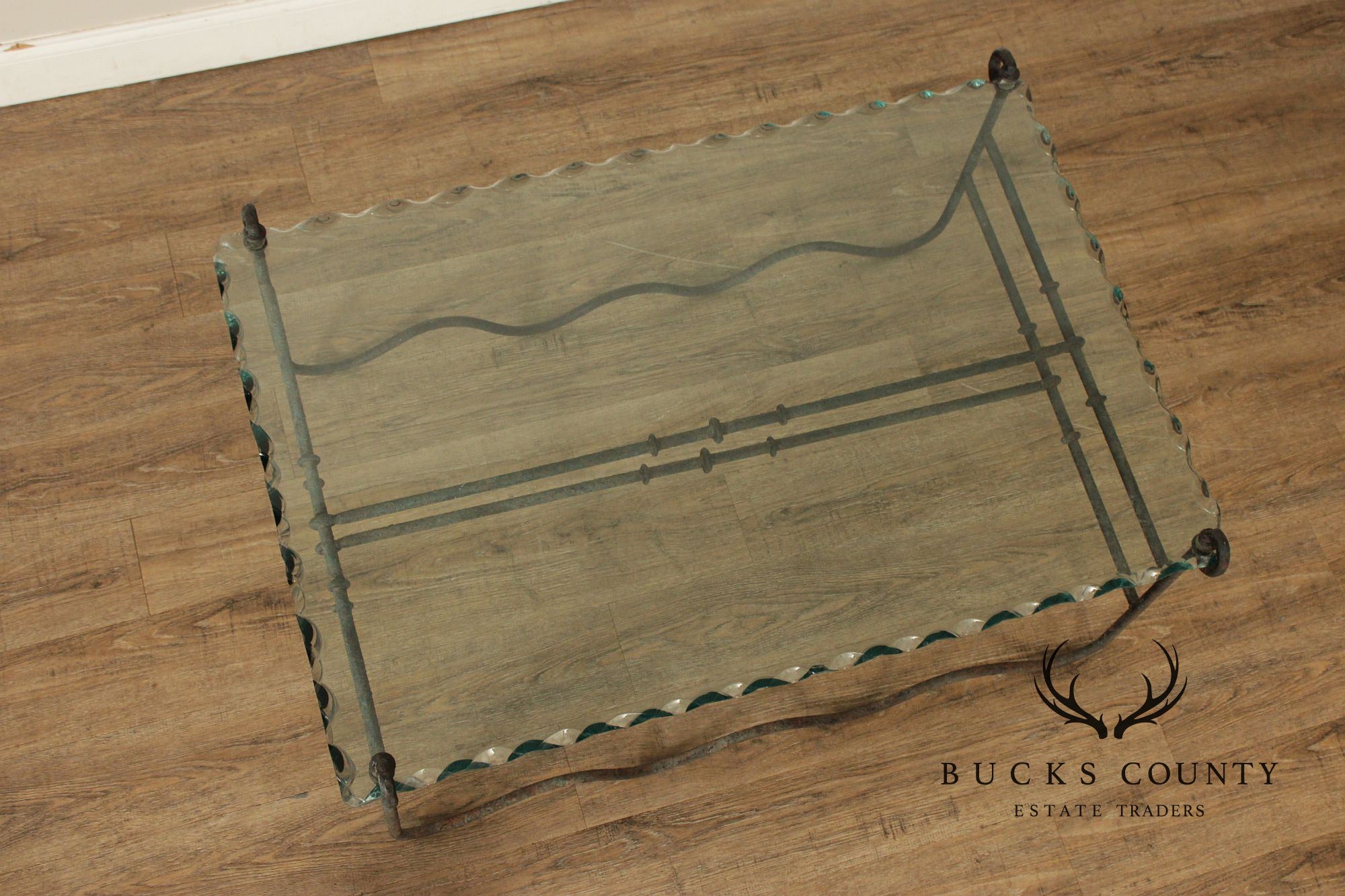 Modernist Glass Top Wrought Iron Coffee Table
