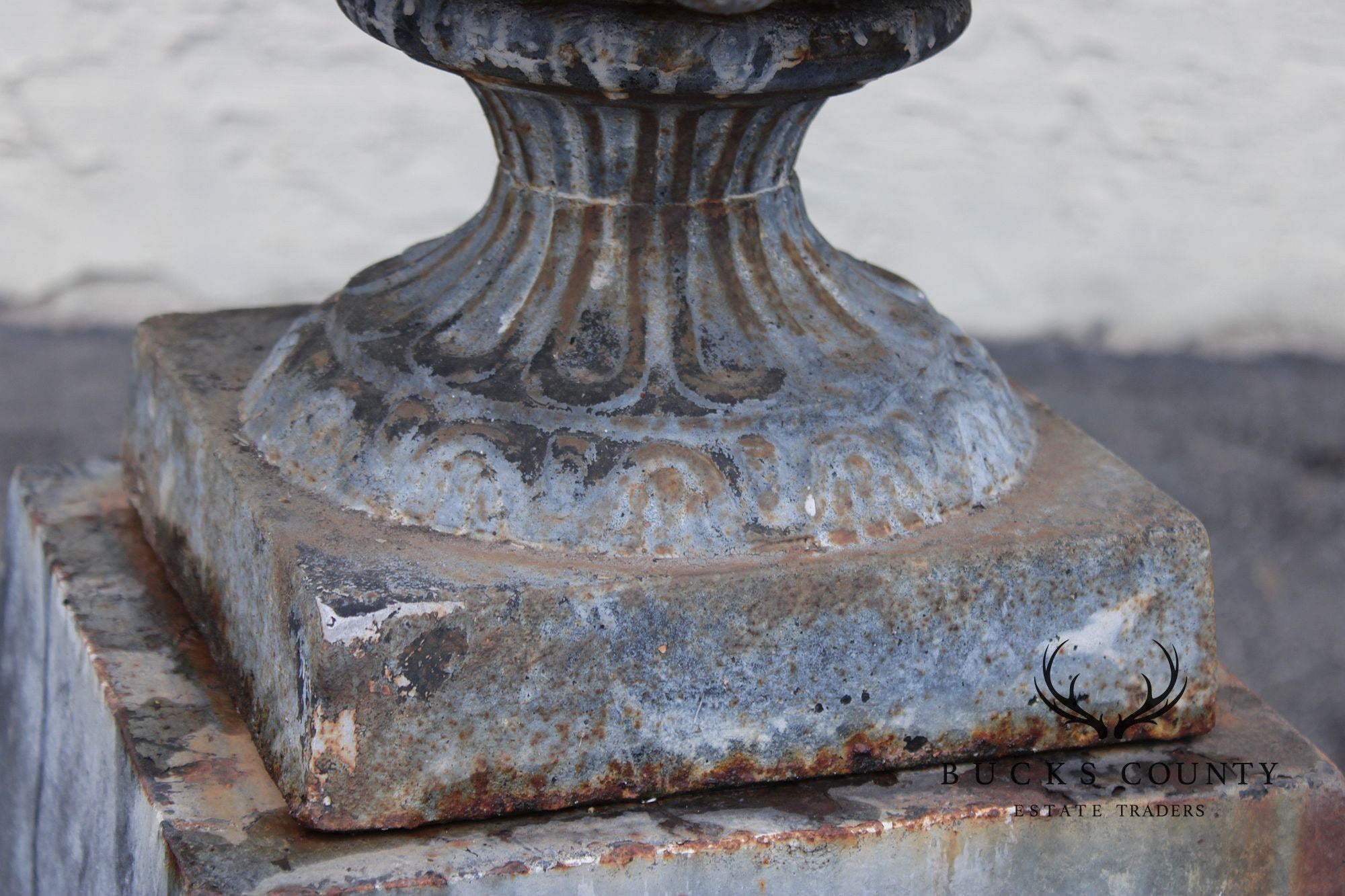 Vintage Cast Iron Neoclassical Garden Urn On Pedestal