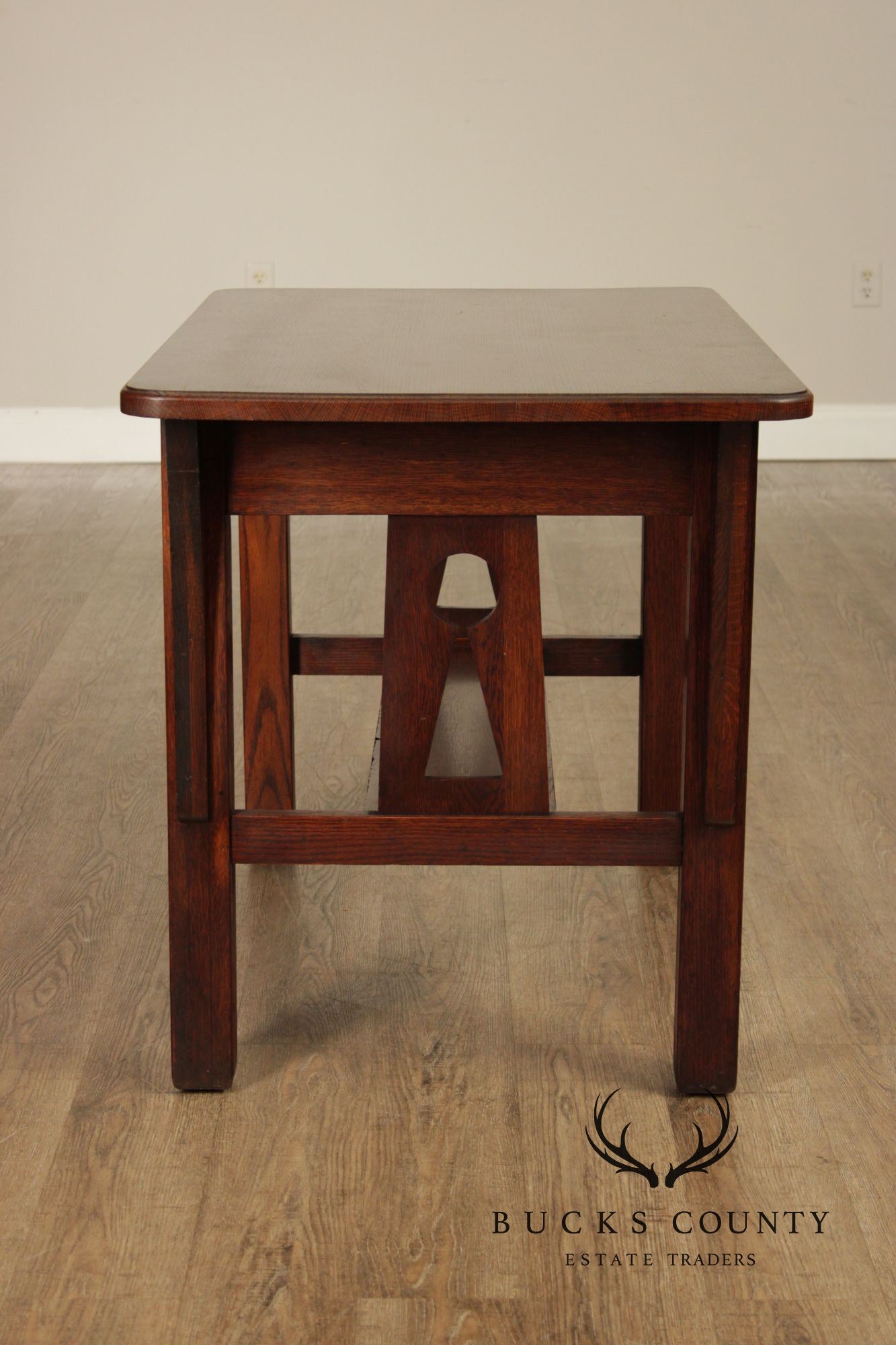 Antique Mission Oak Arts & Crafts Writing Desk With Drawer And Cutout Sides