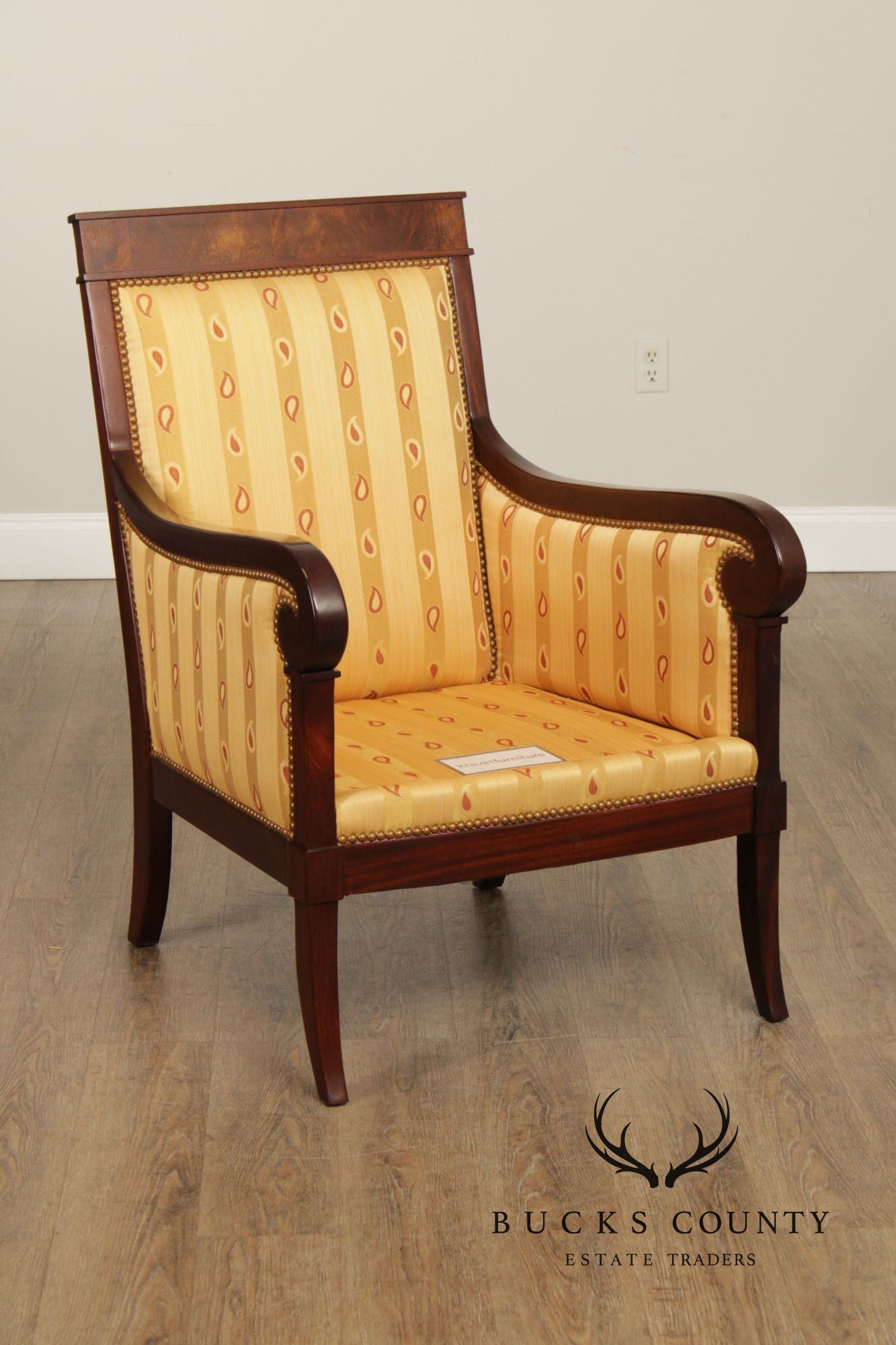 Kravet Furniture French Empire Style Pair of Mahogany Armchairs