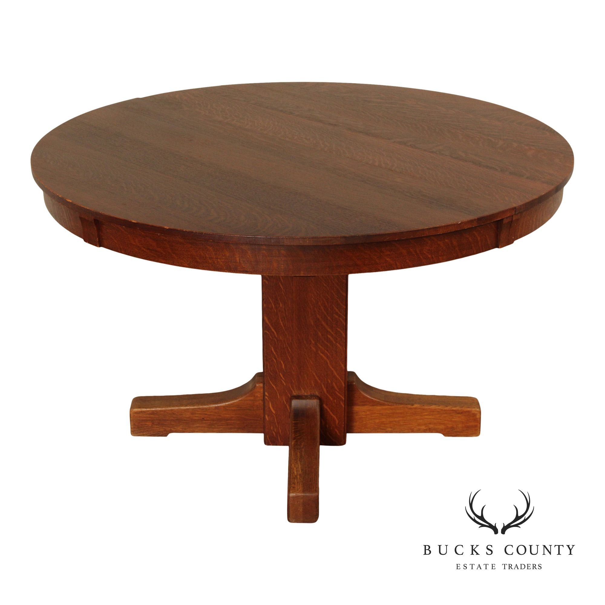 Limbert Furniture Antique Mission Oak Round Top Expandable Dining Table
